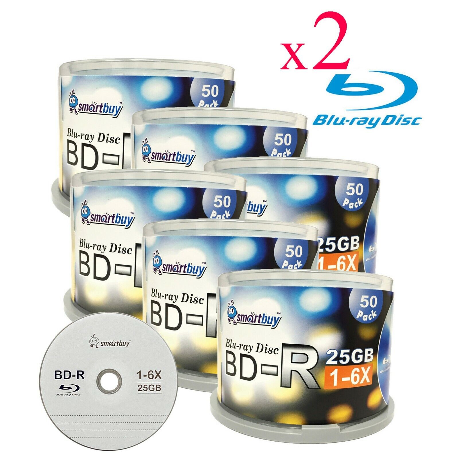 600 Pcs SmartBuy Blank BD-R BDR 6X 25GB Blue Blu-ray HD Logo Top Recordable Disc