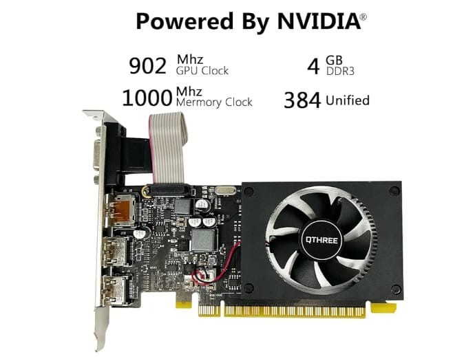 QTHREE GeForce GT 730 4GB 64bit DDR3 Graphics Card, 2 x HDMI, VGA, DP, DirectX 12