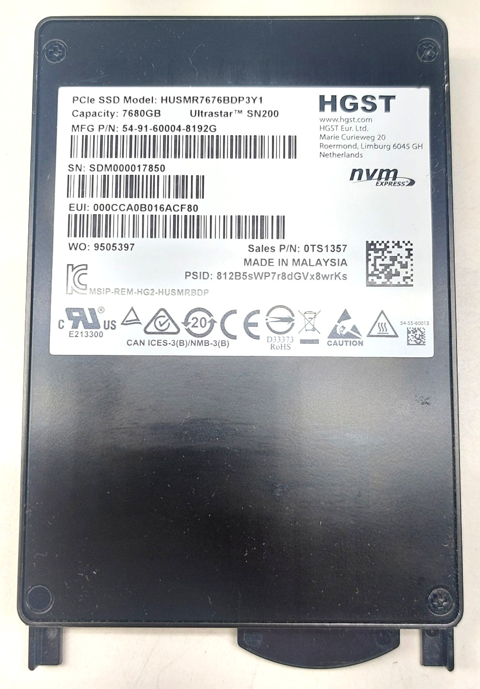 HGST Ultrastar SN200 7.68TB  HUSMR7676BDP3Y1 54-91-60004-8192G PCIe NVMe SSD