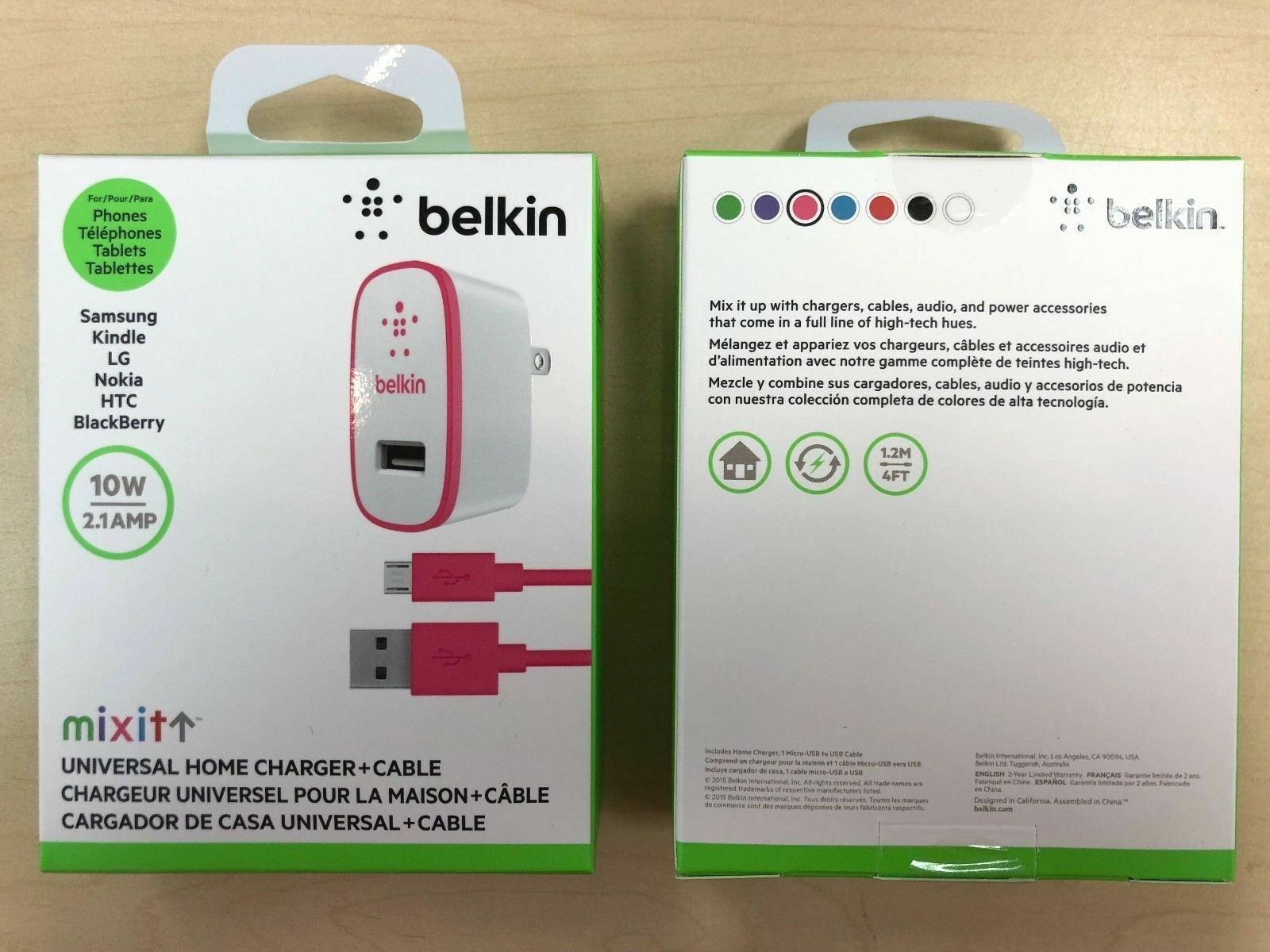 Belkin MIXIT 10W 2.1AMP Home charger + 4FT Micro USB Cable Pink