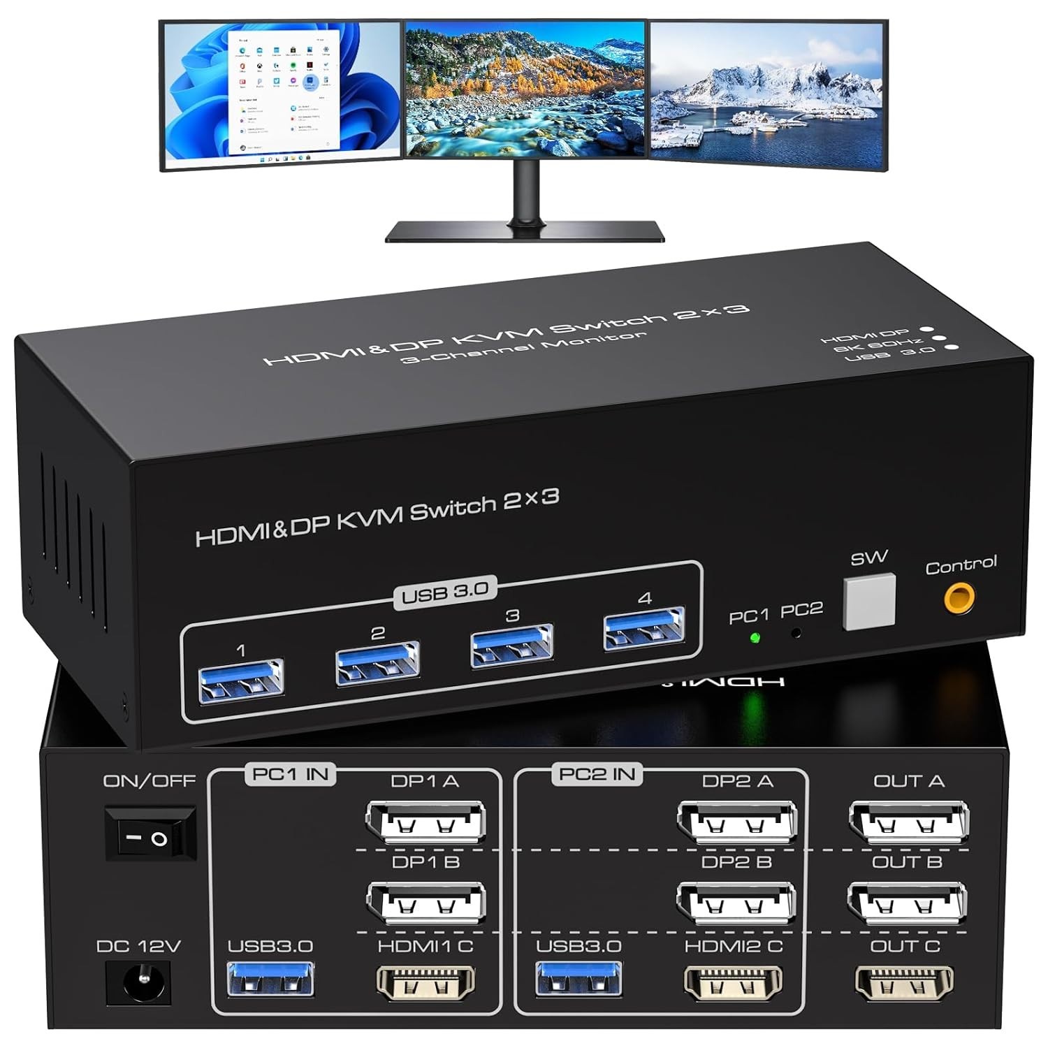 8K HDMI 2 Displayport KVM Switch 3 Monitors 2 Computers DP 1.4 8K 60Hz 4K 120Hz