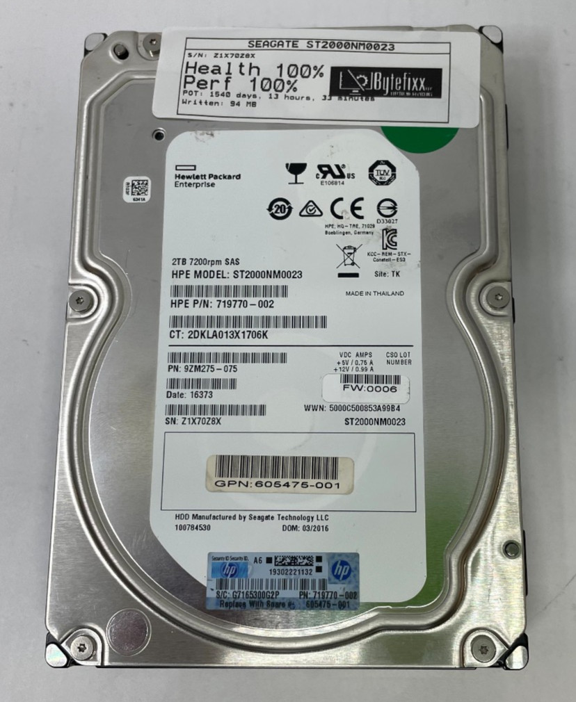 HP Enterprise 719770-002 2TB 3.5" SAS HDD Hard Drive Seagate ST2000NM0023 100%