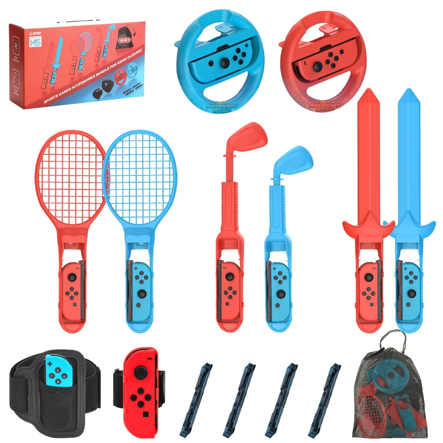 10 in 1 Switch2/1/OLED Sports Accessories Bundle for Joy-Con 2, Steering Wheels