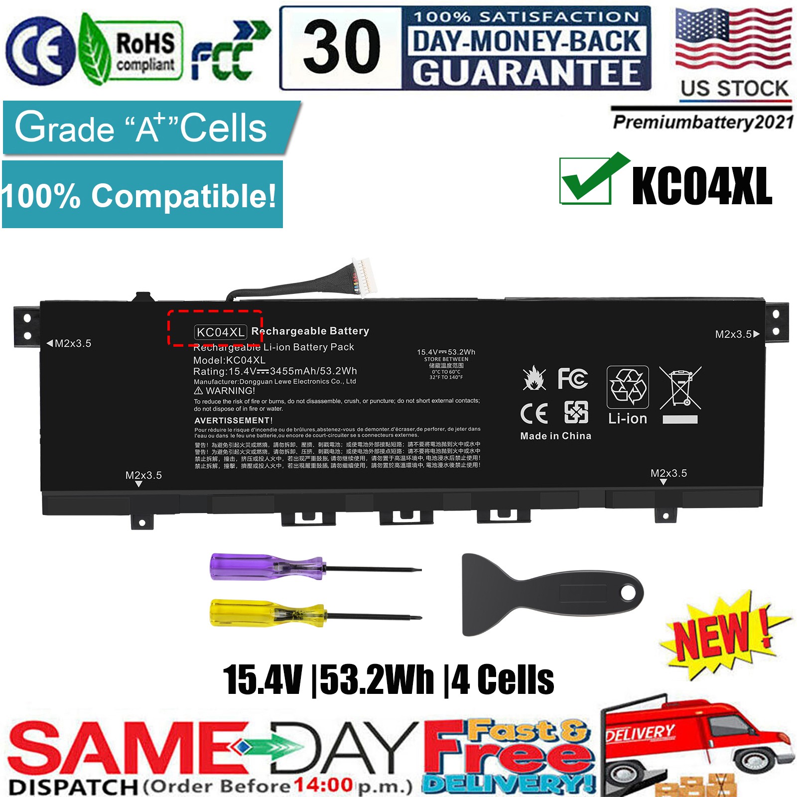KC04XL Battery For Hp Envy X360 13-AG 13M-AQ 13-AH L08544-2B1 L08496-855 53.2Wh