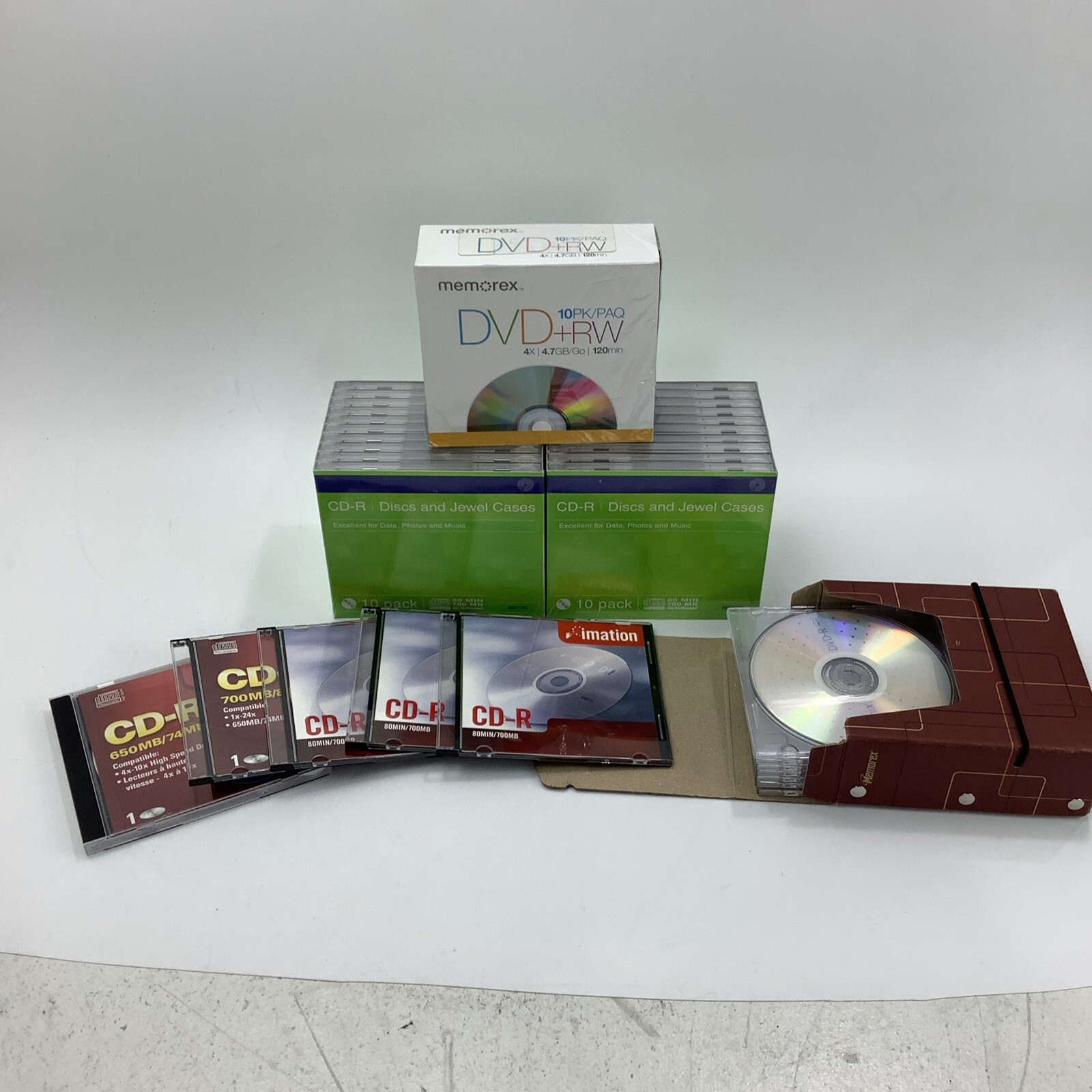 LOT of 43 New CD-R, CD-RW, DVD-R, DVD+RW w/ Jewel Cases - 