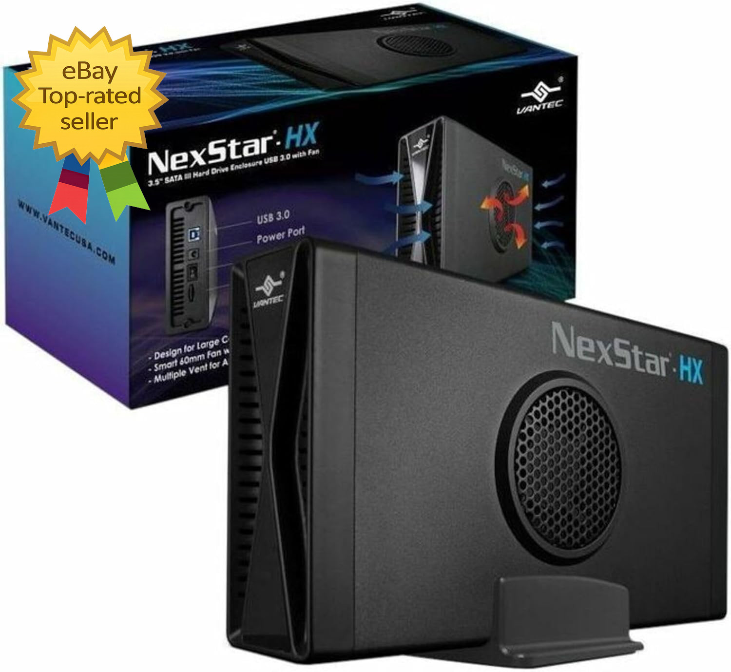 Nexstar HX, 3.5" SATA III Hard Drive Enclosure USB 3.0 with Fan (NST-387S3-BK)