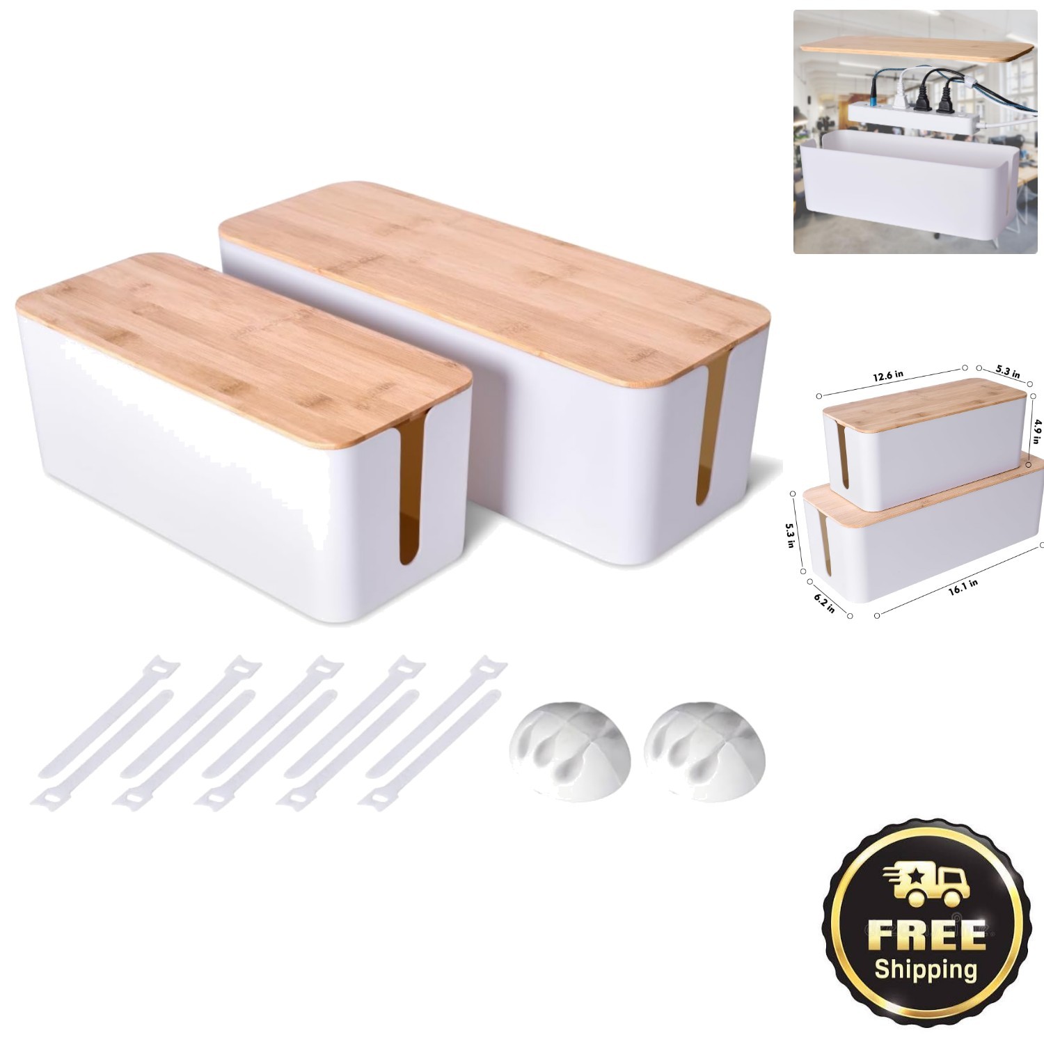 Compact 2-Pack Cable Organizer Box - Elegant and Functional Clutter Solution