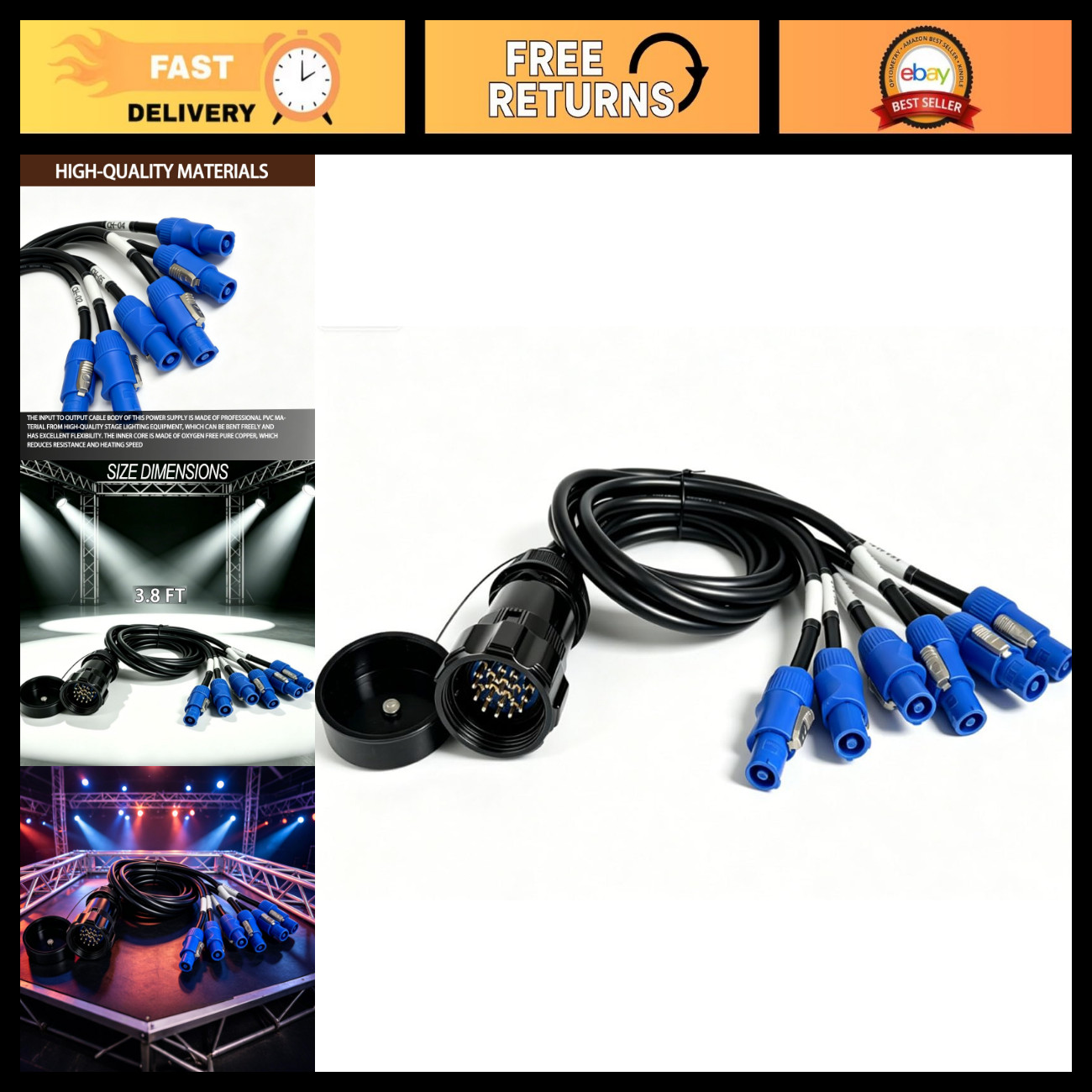 19Pin Socapex to 3pin Powercon Cable 3.8FT, 13AWG 6 Way Stage Lighting Power Sup