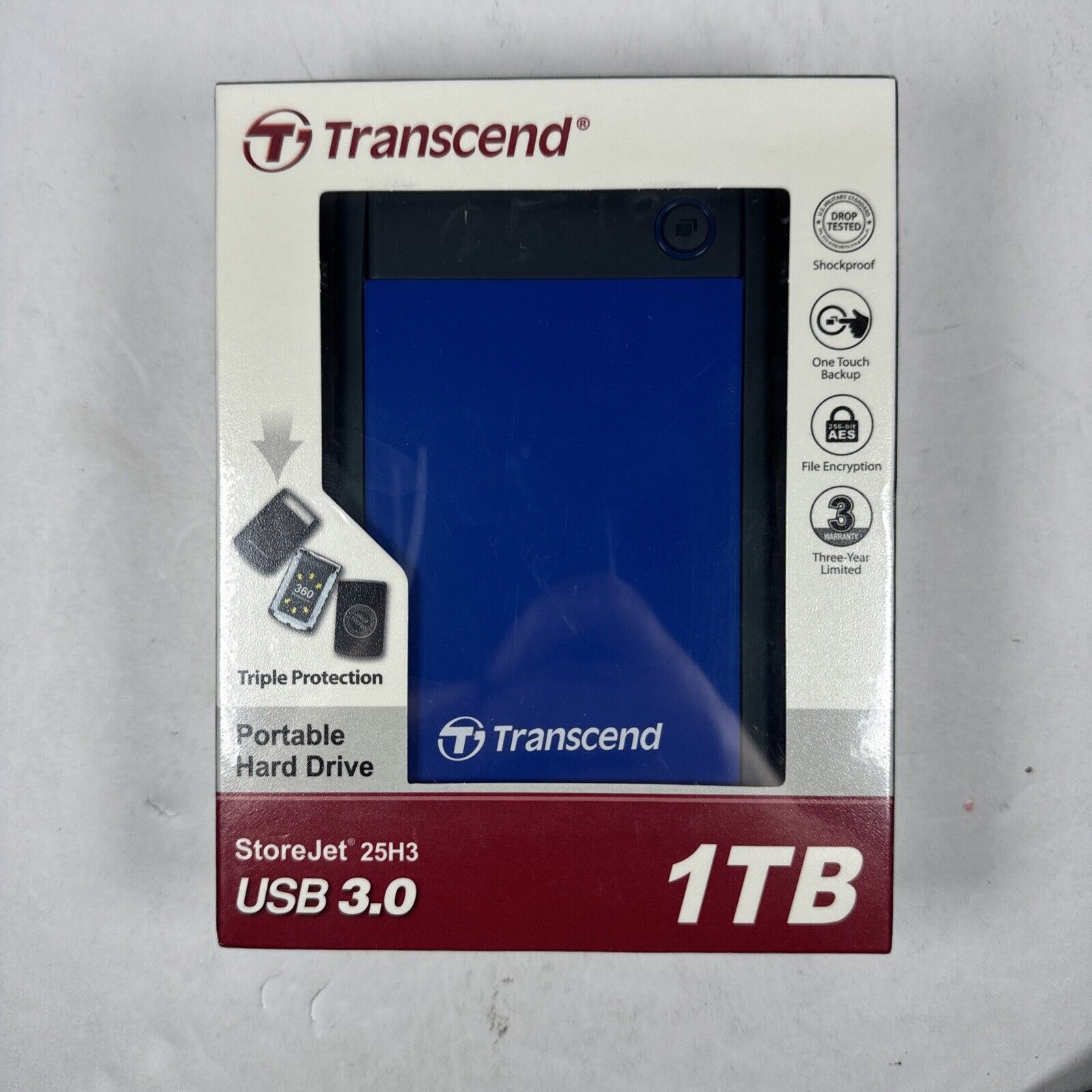 Transcend 1TB External (TS1TSJ25H3B) Storejet 25H3 USB 3.0 New