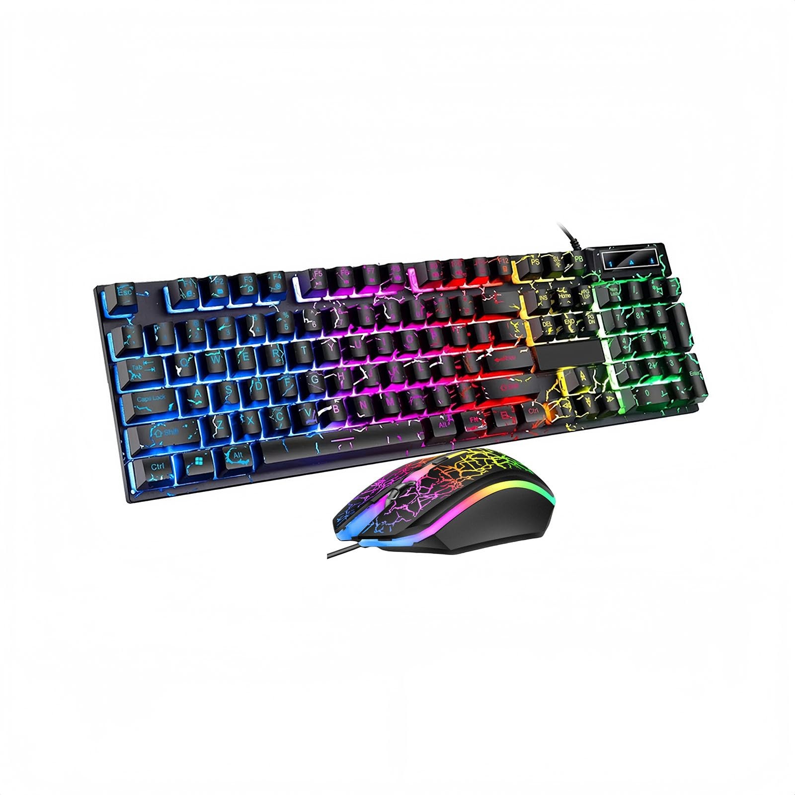 Wired Crack Mechanical Feel Keyboard And Rainbow LED Mouse Set 104 Key