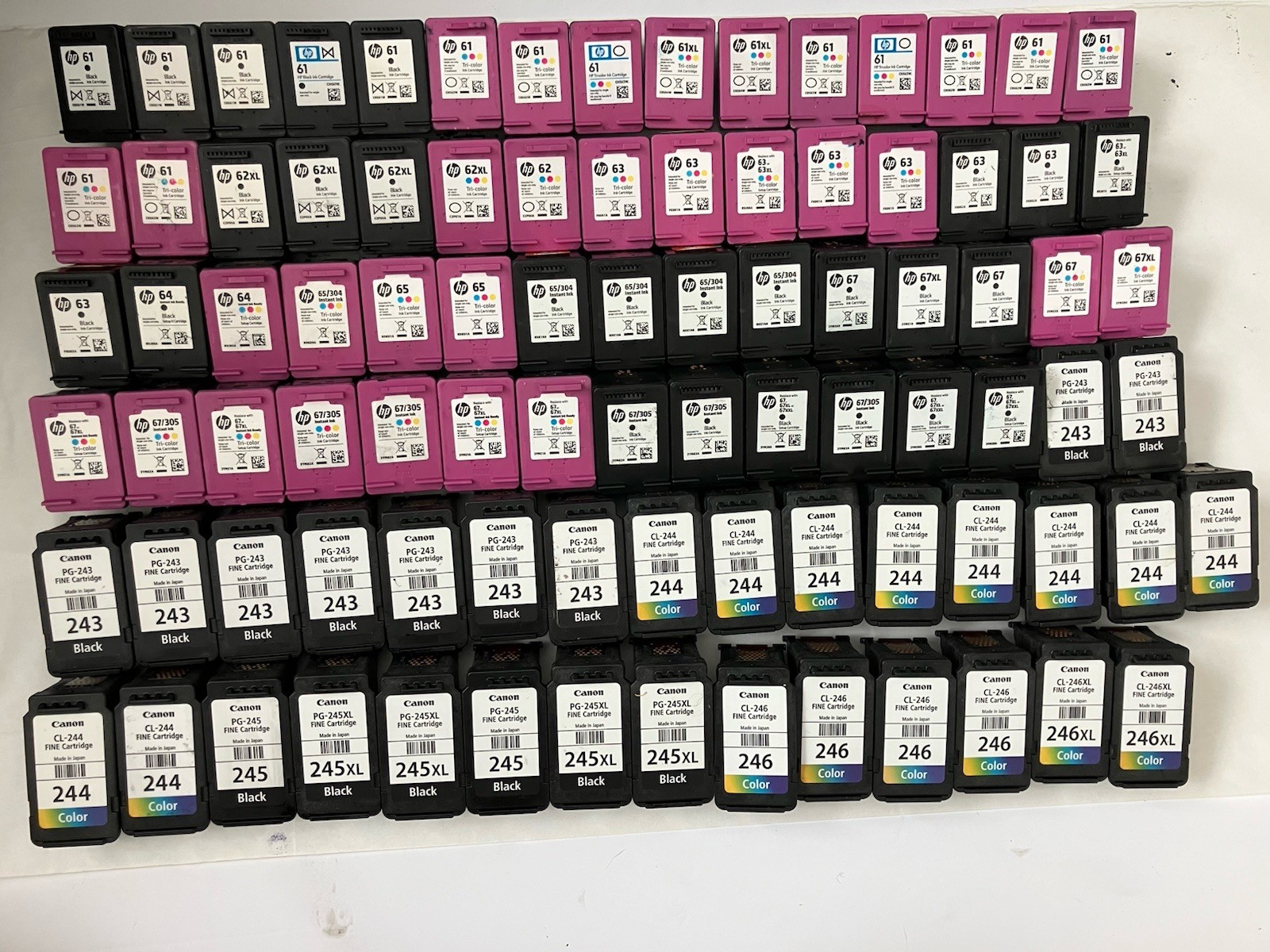 Lot of 89 - HP 61 Canon 245 246 Empty  Ink Cartridges (Black & Tri-Color)
