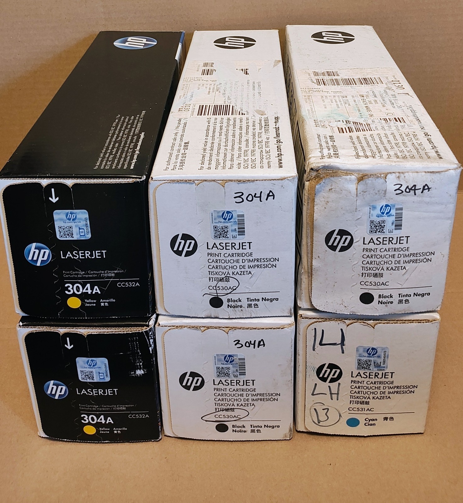 Genuine HP 304A BCY Toner Cartridges 3x CC530A 1x CC531A 2x CC532A (LOT OF 6)