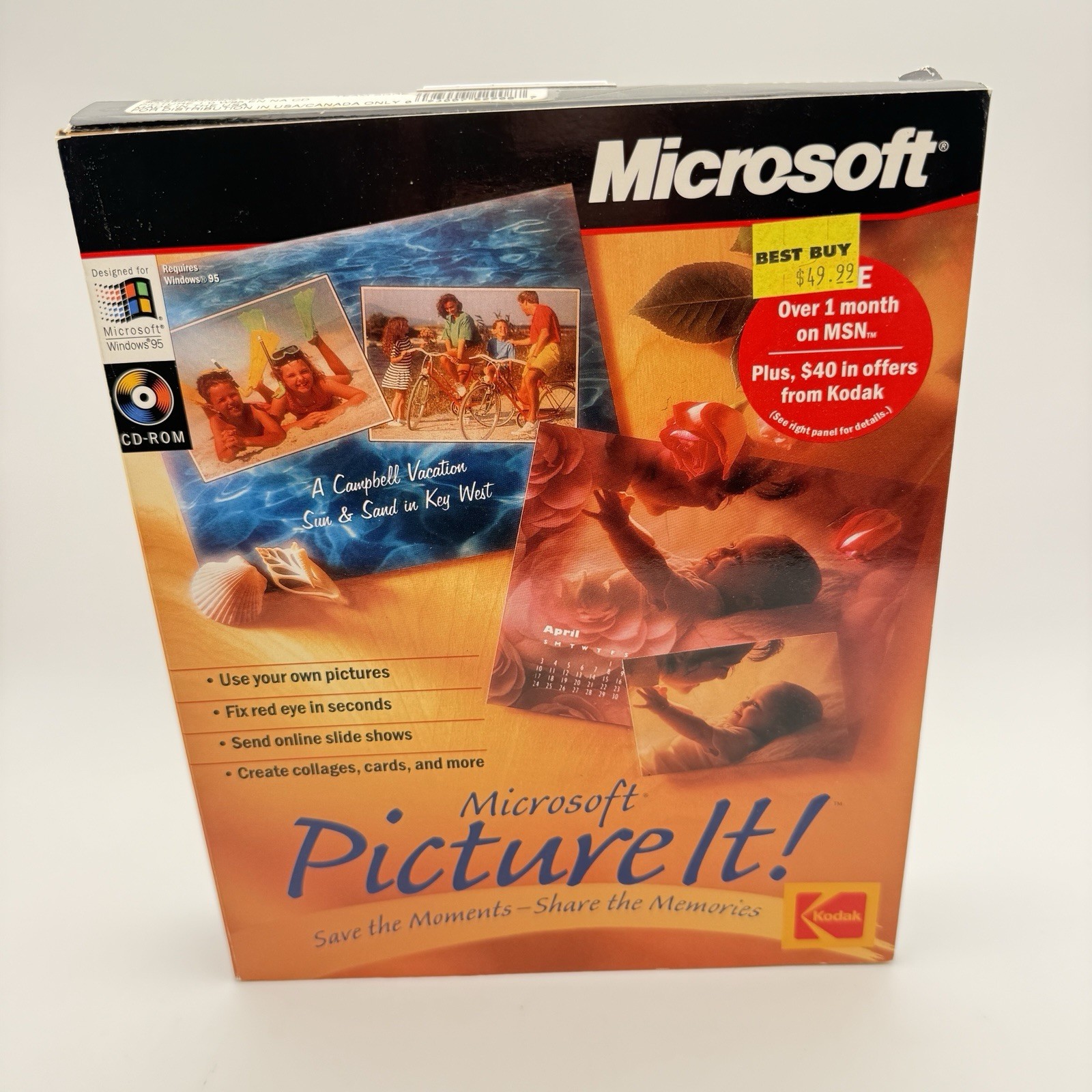 Brand New Microsoft Picture it CD-Rom Software 1.0 Windows 95 Kodak NIB