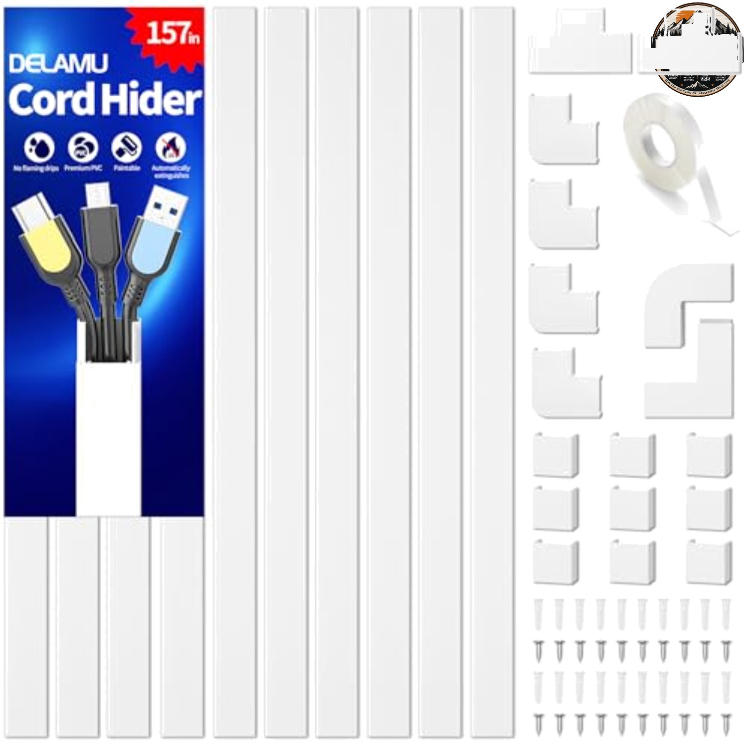 Wall Cord Hider 157 in White Cable Raceway 0.95 x 0.55 in PVC