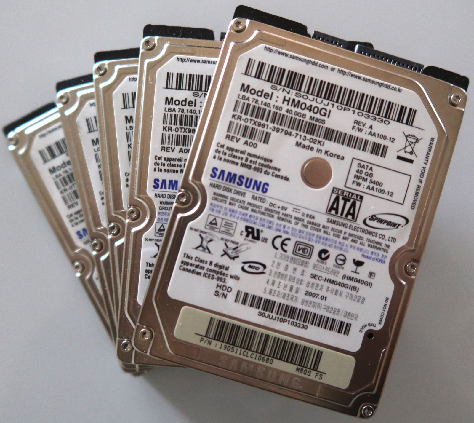 Lot of 5 Samsung HM040GI M80S 5400rpm 2.5" 40gb Sata hard drives