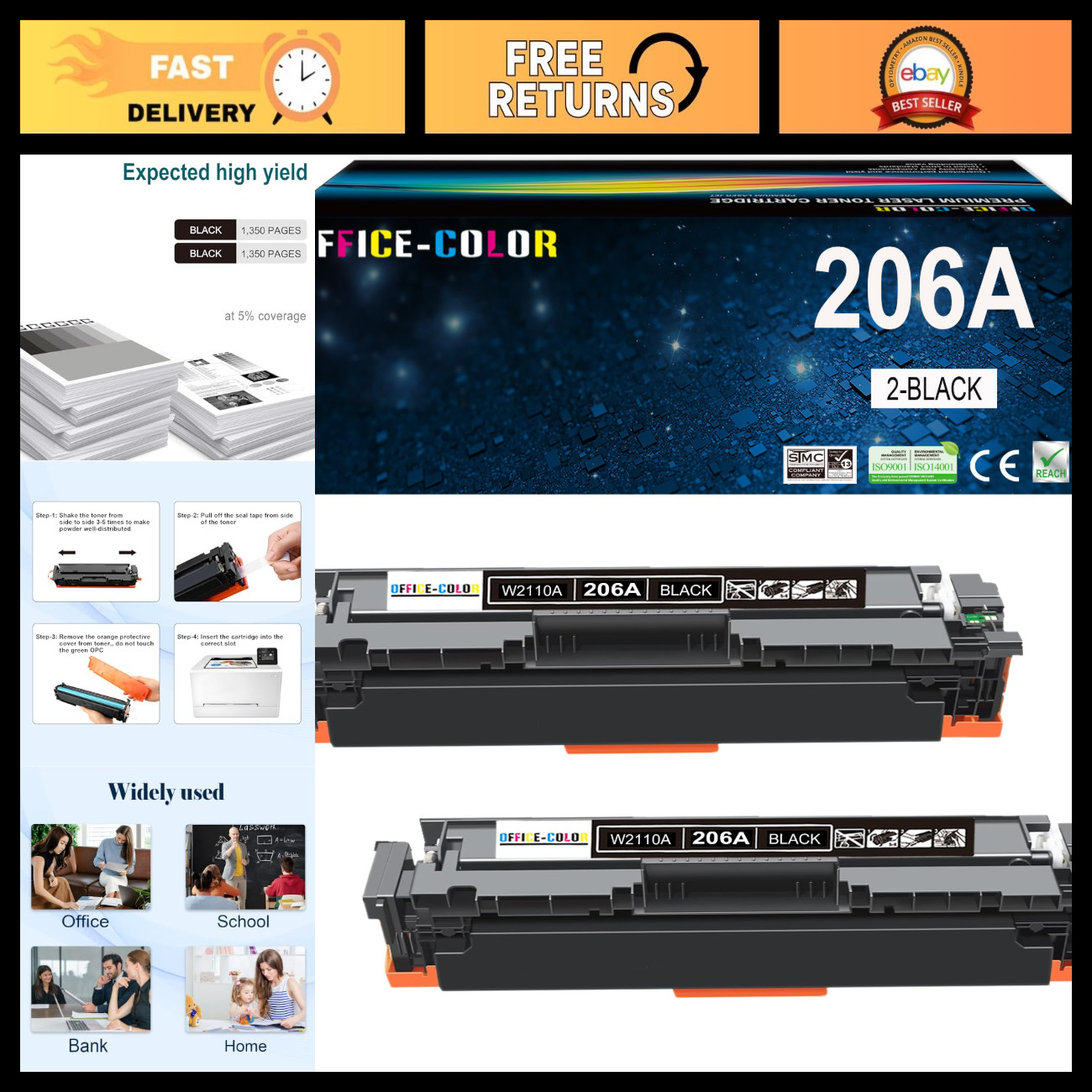 2 Pack Compatible Black Toner Cartridges for HP Laser Printers M283fdw M255dw