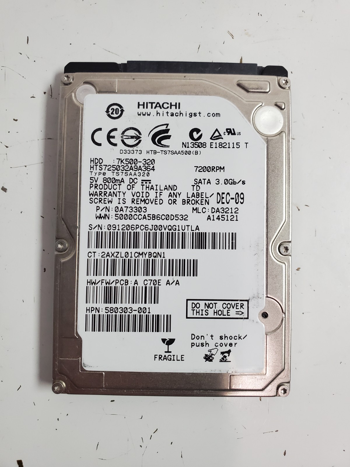 Hitachi HTS725032A9A364 320GB 2.5" SATA HDD 7200RPM Laptop Hard Drive Tested