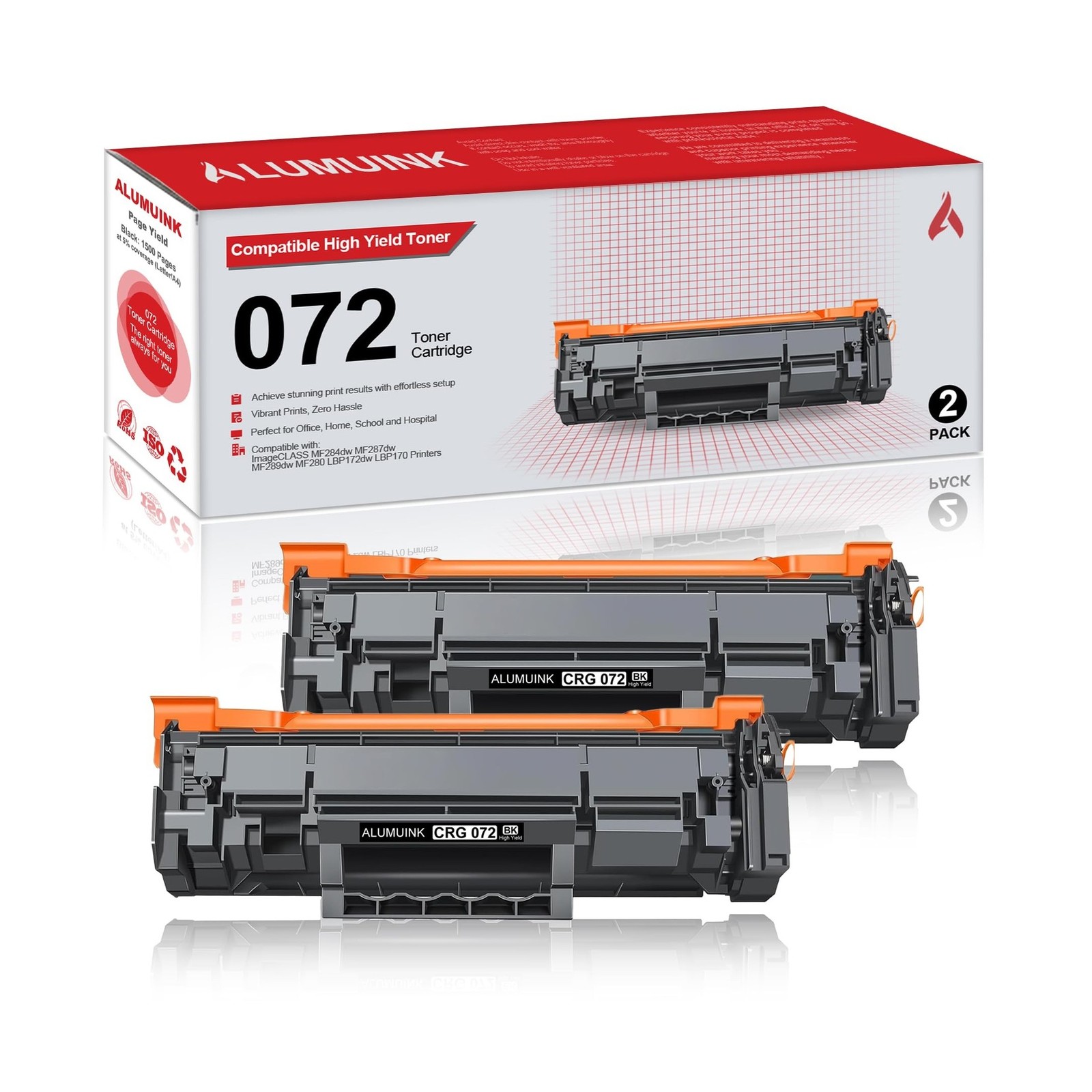 072 Toner Cartridge - 2 Pack Black CRG 072 072H Replacement for Canon 072 072...