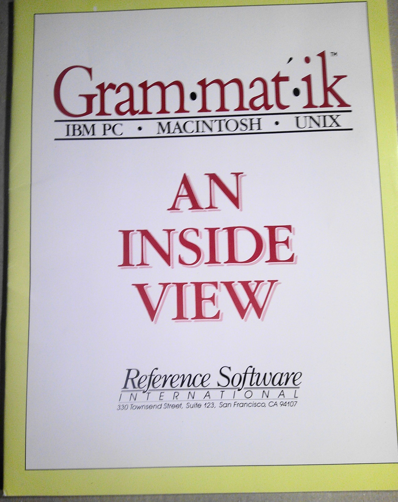 1990 An Inside View of Grammatik, Booklet, by Reference Software