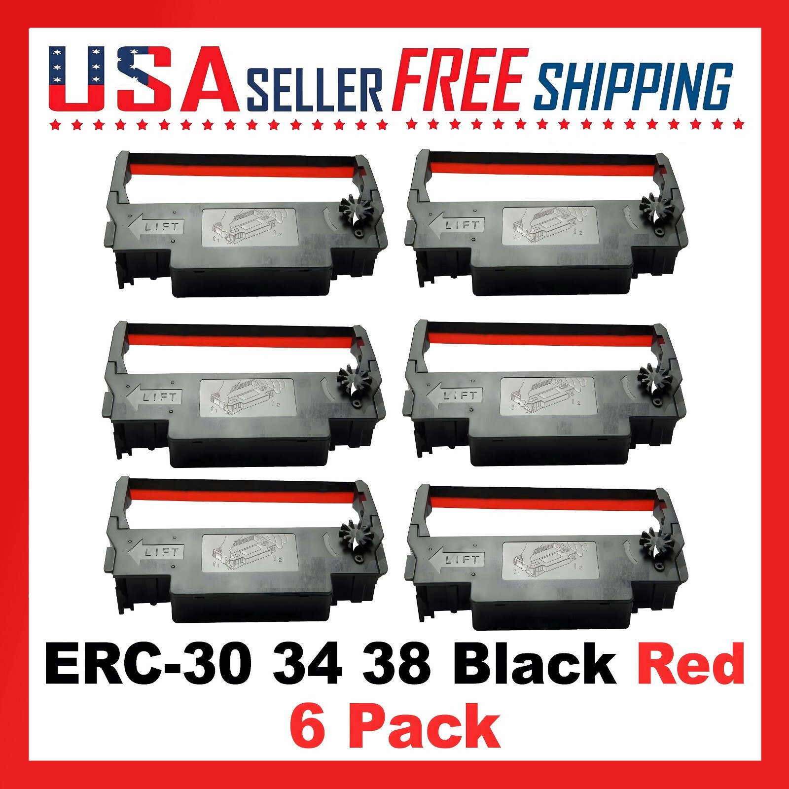 ERC-30 x 6 Pack Ribbon Black Red Ink Epson SNBC Kitchen Printer ERC30/34/38
