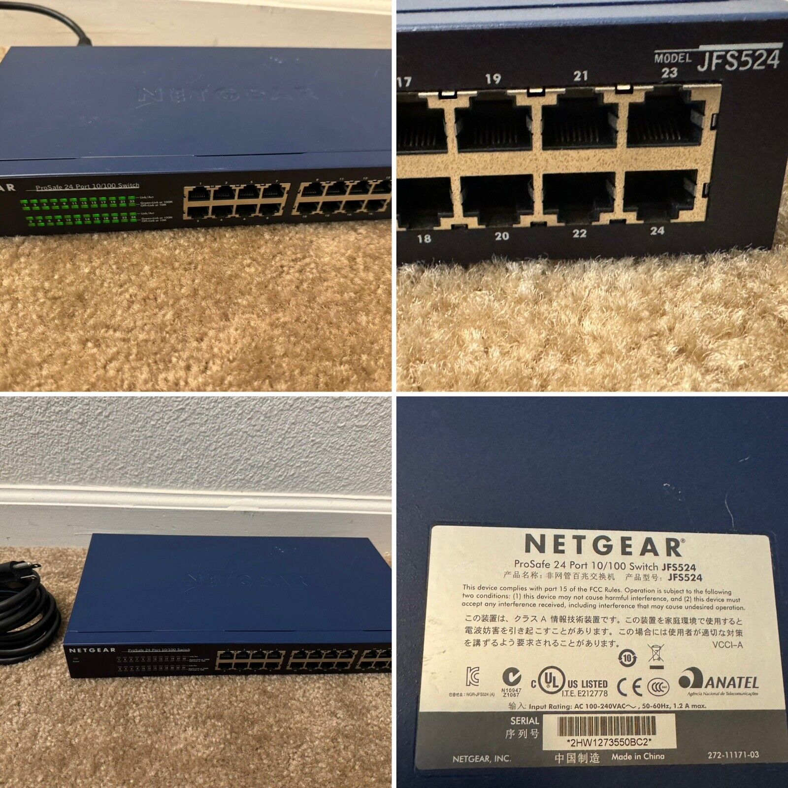 Netgear JFS524 ProSafe 24 Port 10/100 Fast External Ethernet Switch TESTED