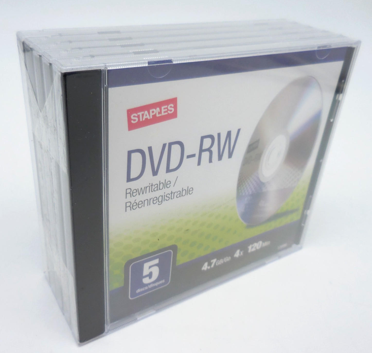 Staples DVD-RW 5 Pack 120 MIN. 4.7 GB Rewritable 5 Disc Set New Sealed 