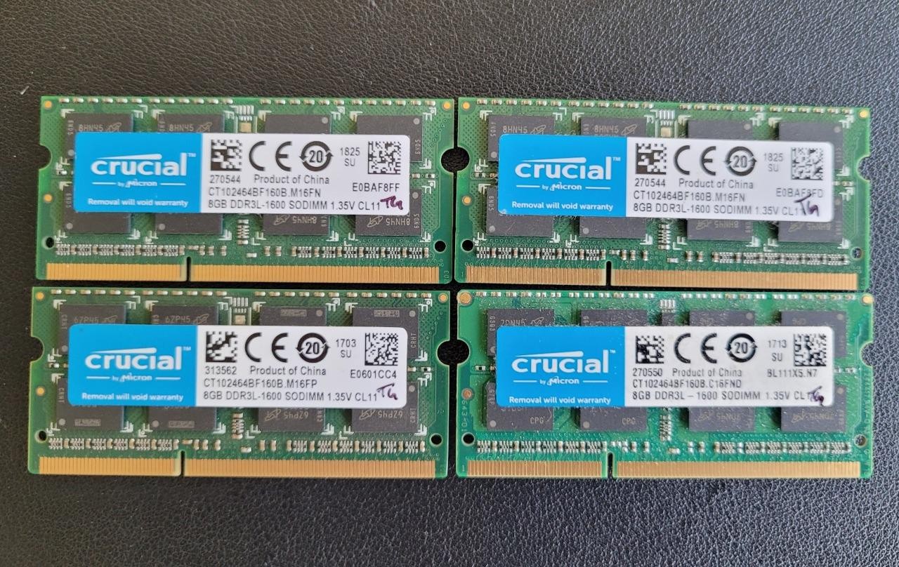 32GB of Crucial PC3L-12800S  4 sticks of 8GB each = 32GB Laptop Memory