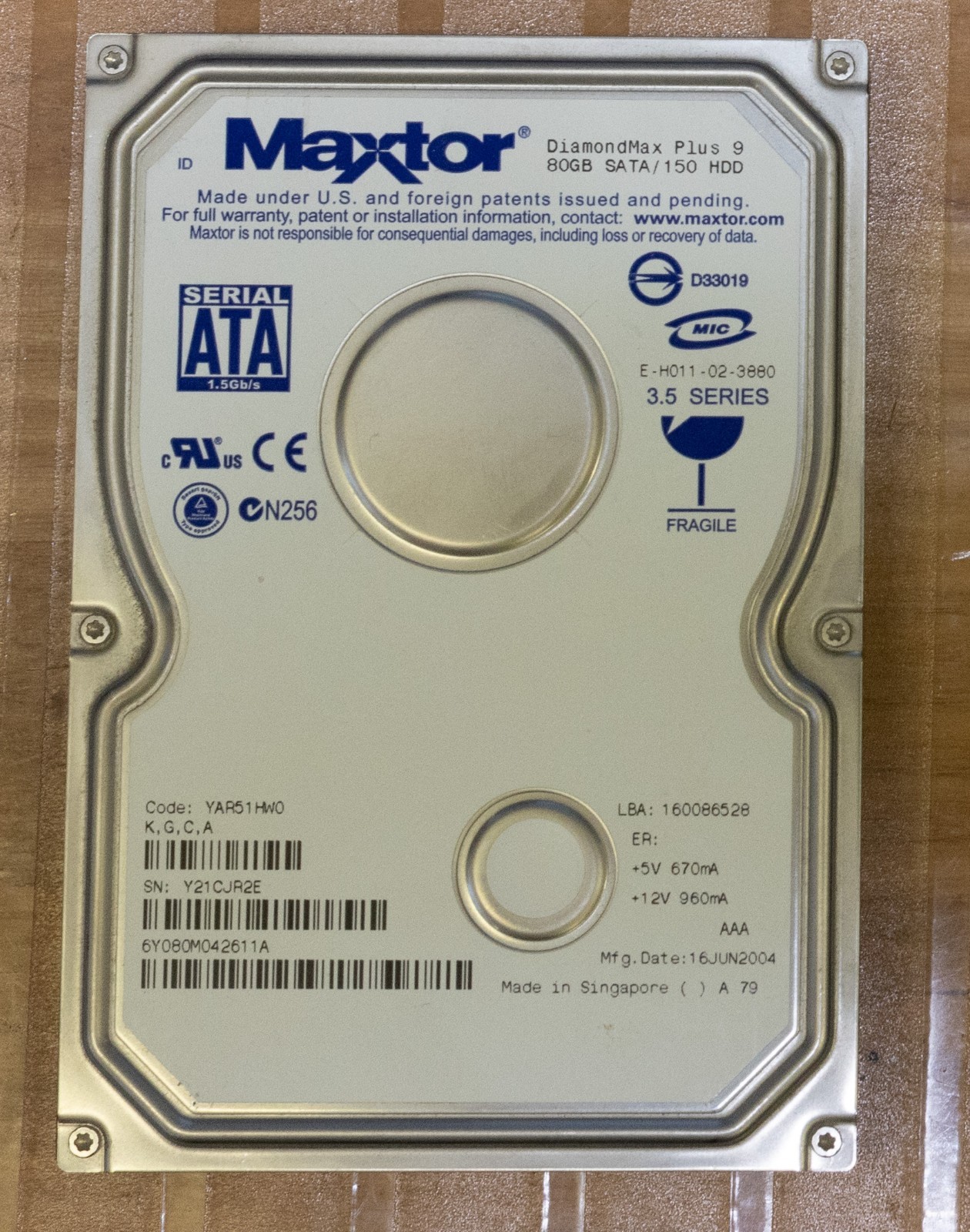 6Y080M042753D - Maxtor 80GB 7200 RPM SATA 3.5" HDD