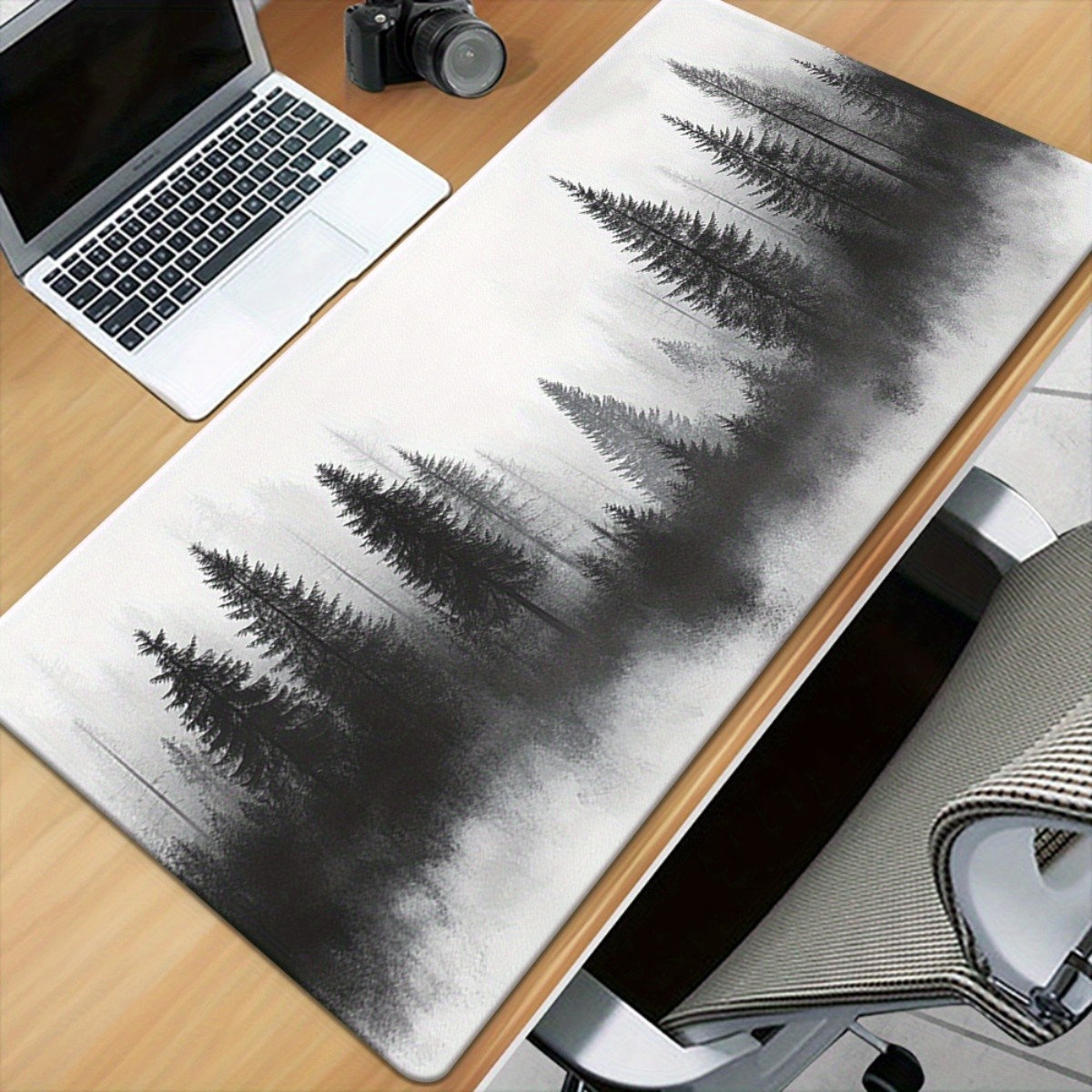 1pc Black - and - white forest silhouette, HD Printed Pad for Desk, Multi Func