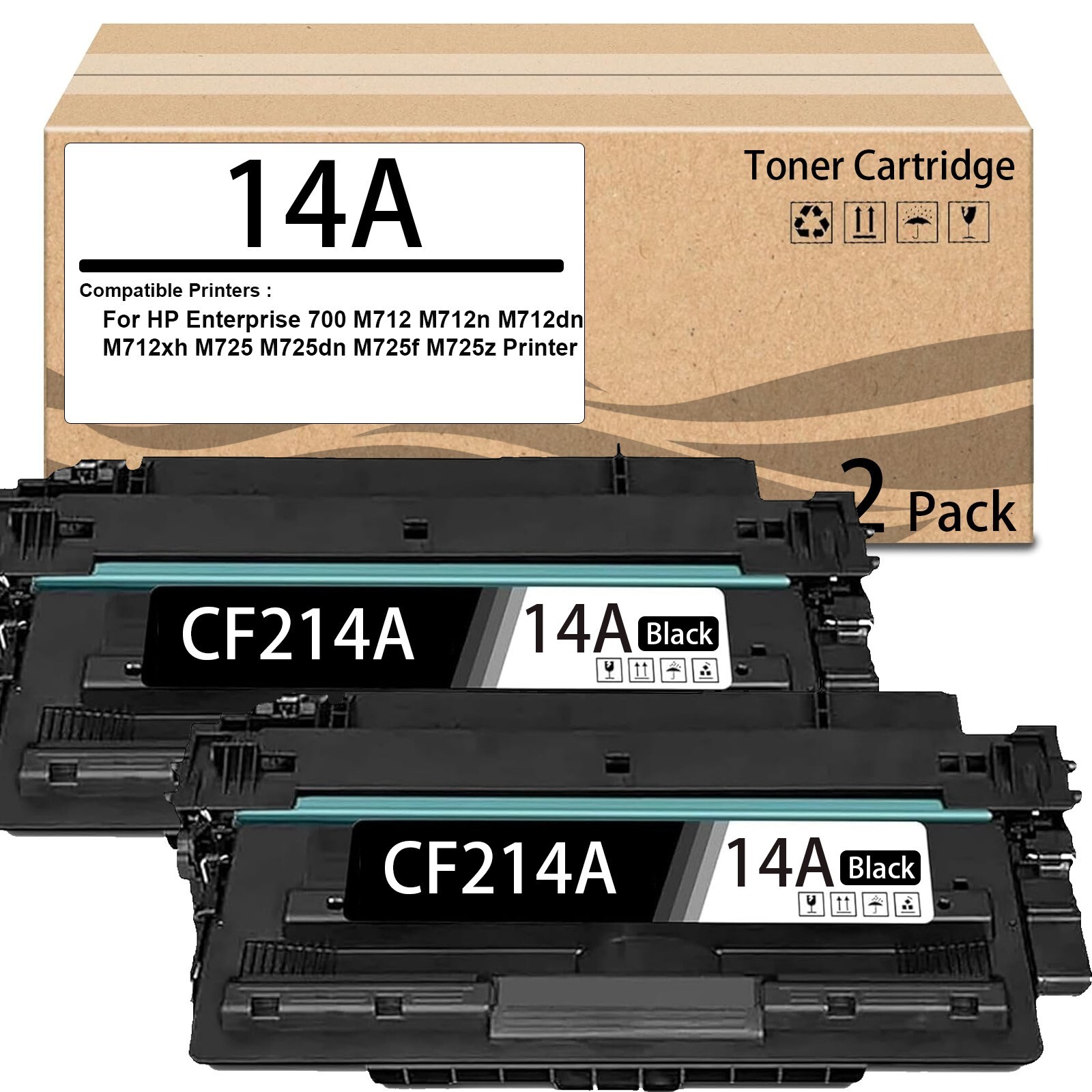 2 Pack 14A CF214A  Toner Cartridge Replacement for HP Enterprise 700 M712 M712n