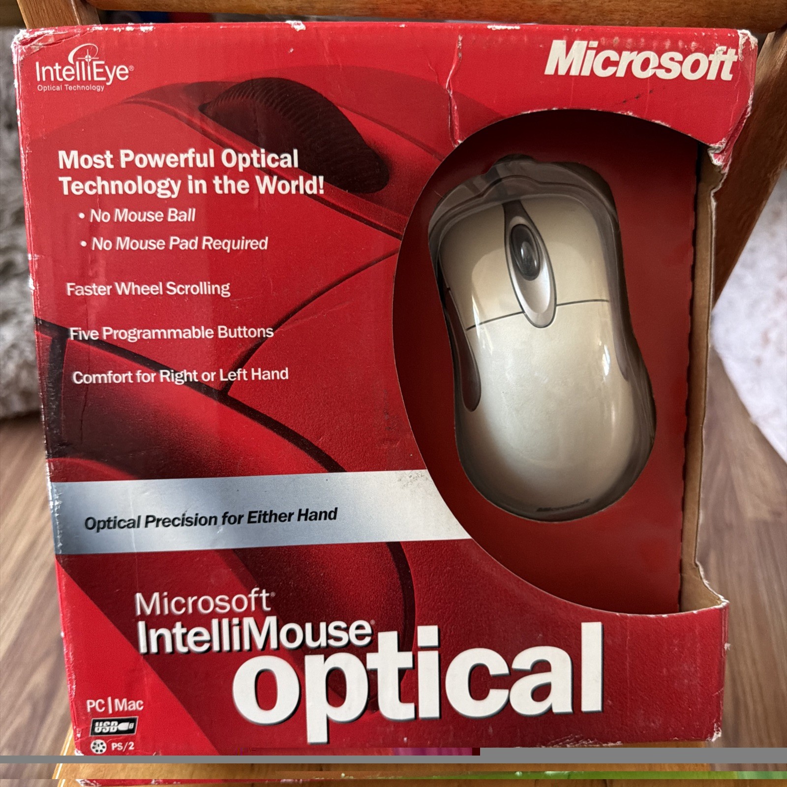 (NEW) Microsoft IntelliMouse Optical PC Mac PS/2 USB D58-00026 (SEALED IN BOX)