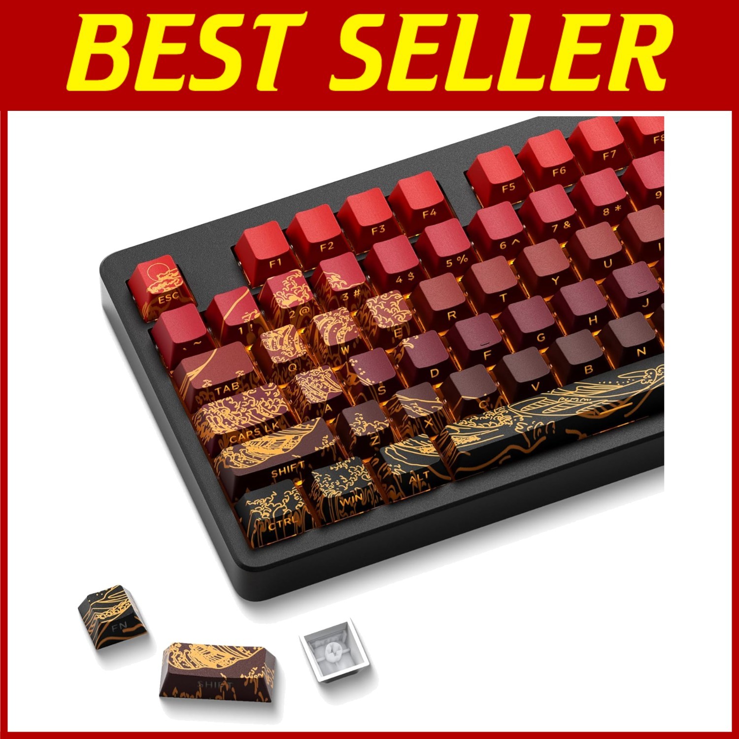 Artistic Kanagawa Wave Keycaps for Mechanical Keyboards