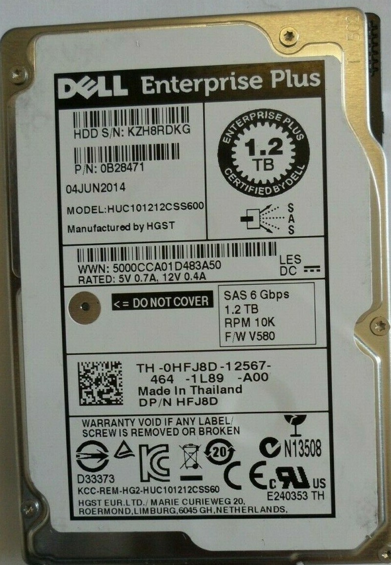 Dell HFJ8D 1.2TB 10K 6G 2.5inch SAS HDD HUC101212CSS600 0HFJ8D