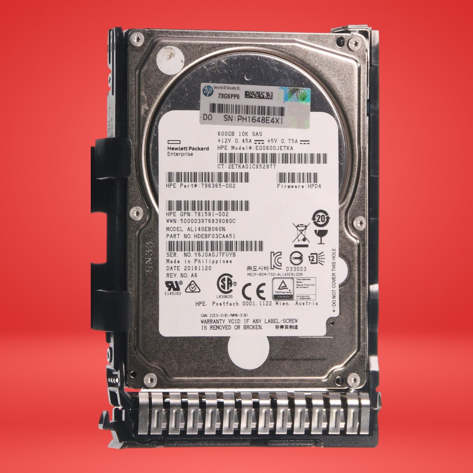 HP 600GB 10K SAS 2.5" HDD EG0600JETKA 781514-002 AL14SEB060N