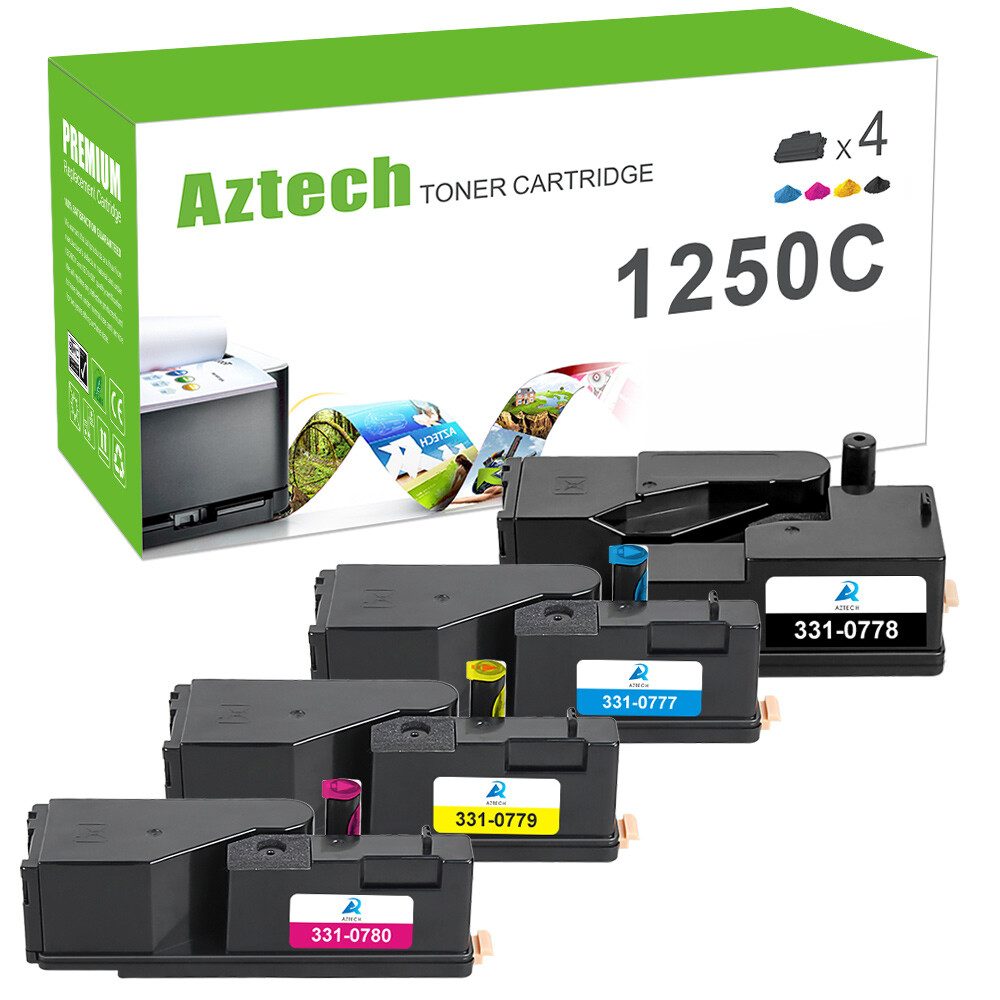 4pk Black Color Toner Set Cartridge 1250 For Dell Laser C1765nf C1765nfw Printer