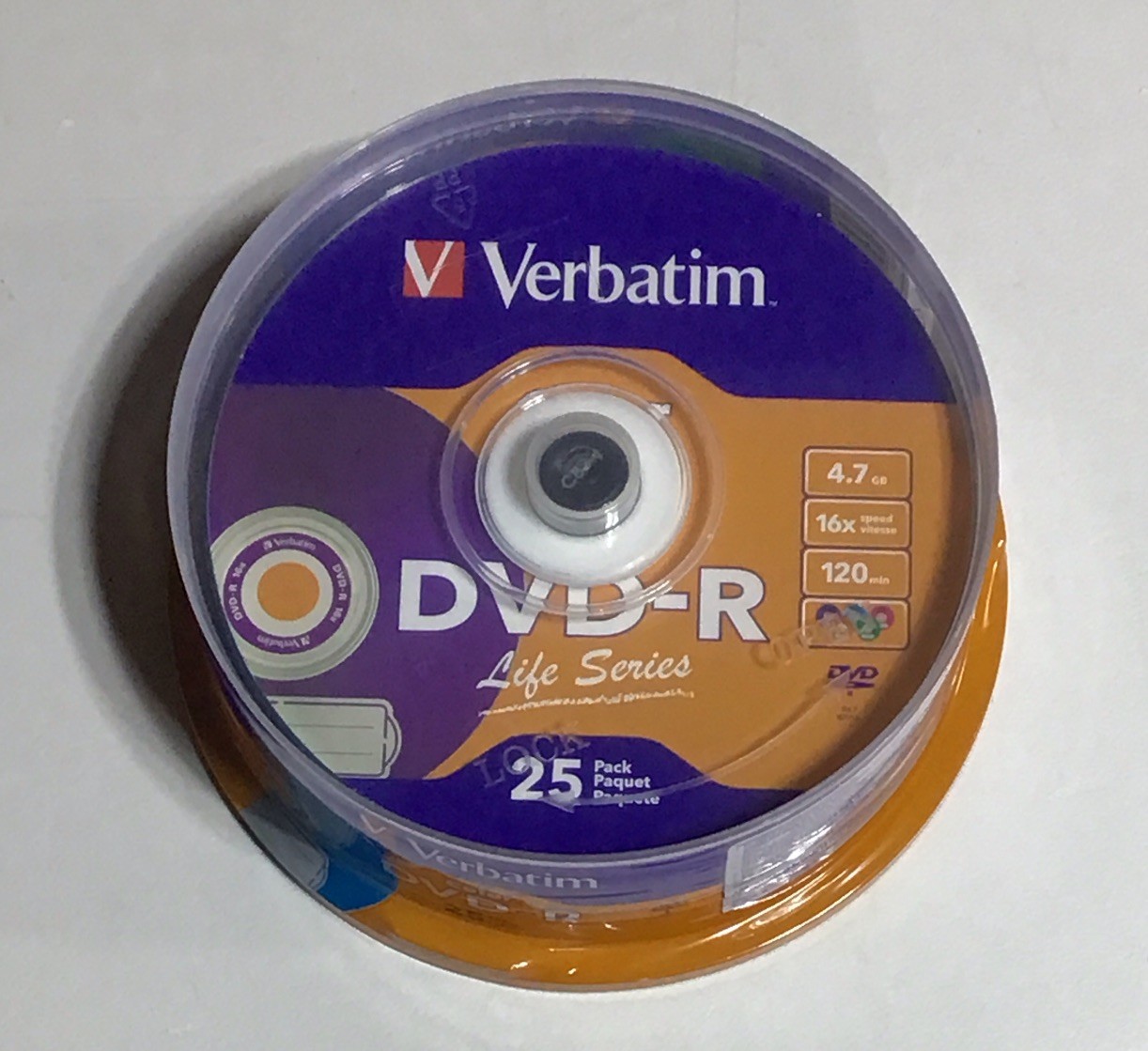 Verbatim DVD-R 4.7 GB 16X Life Series with Vibrant Color 25 Pack New Sealed
