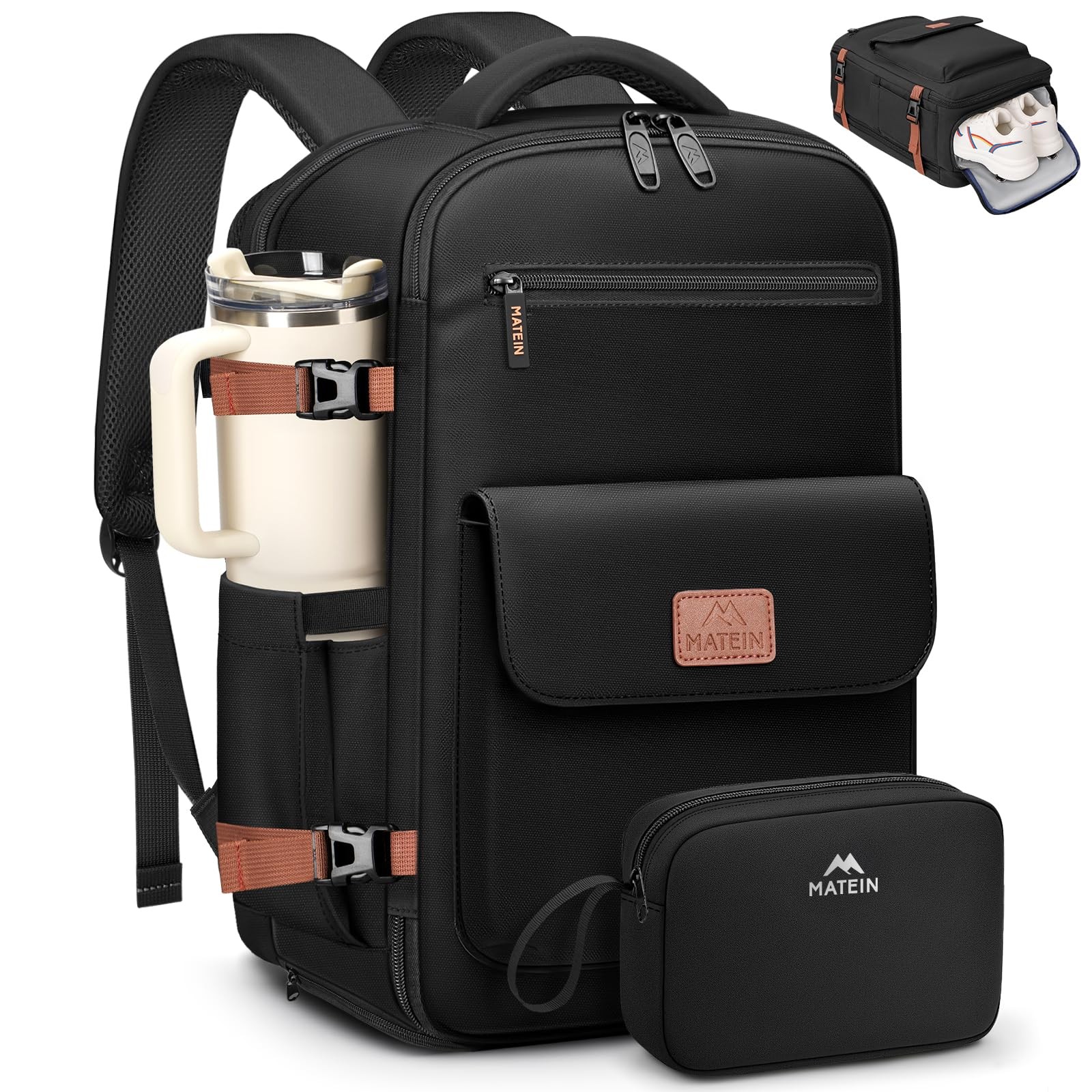 MATEIN Personal Item Backpack 18x14x8 for Frontier, Underseat 15.6inch, Black