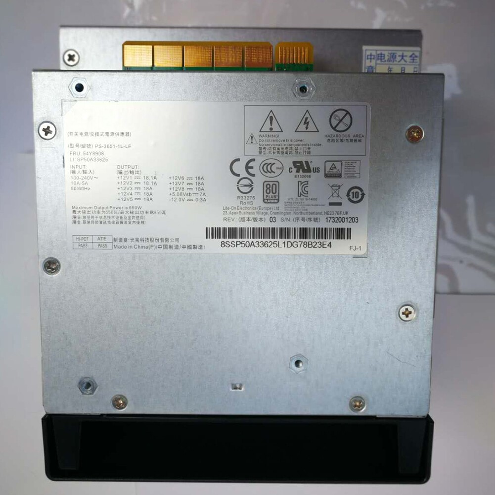 54Y8908 PS-3651-1L-LF 650W Power Supply for Lenovo P500 P700 P710 Workstation