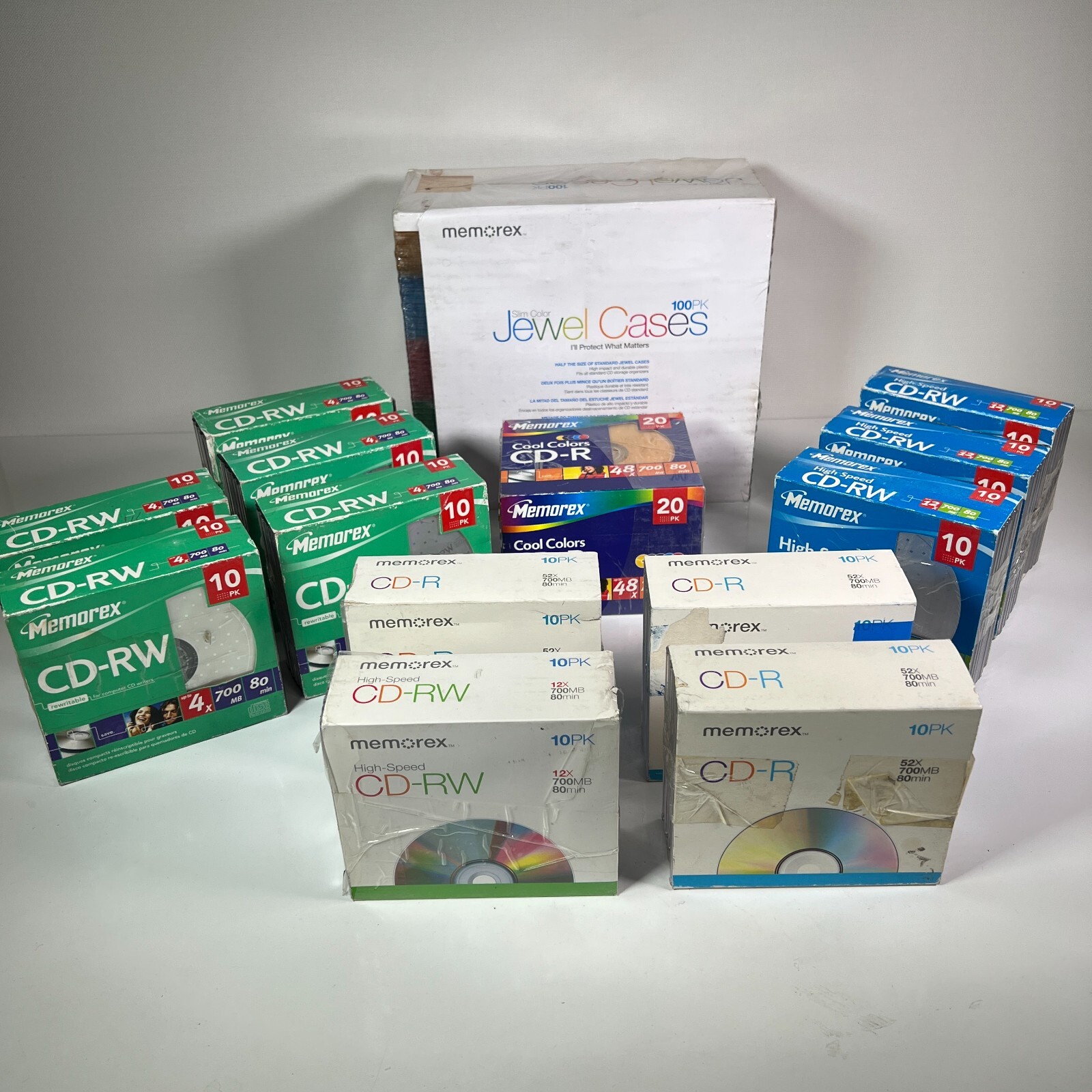 Memorex CD-RW High Speed, CD-RW 4x 12x, CD-R 52x 700MB Lot of 140, + Slim Cases