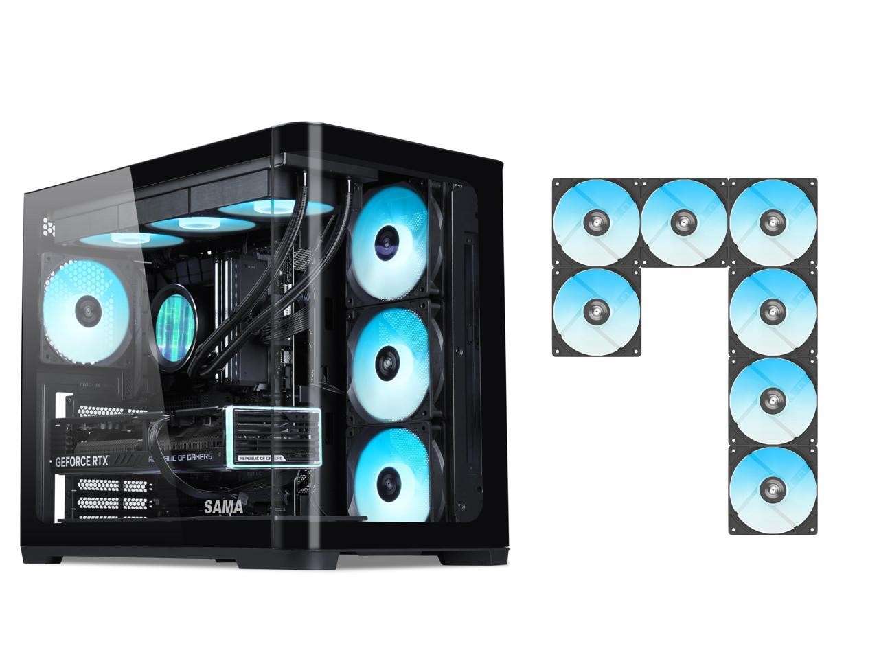 SAMA V60 PC Case, Mid-Tower Computer Case, A Curved Tempered Glass, 7 Pre-Instal