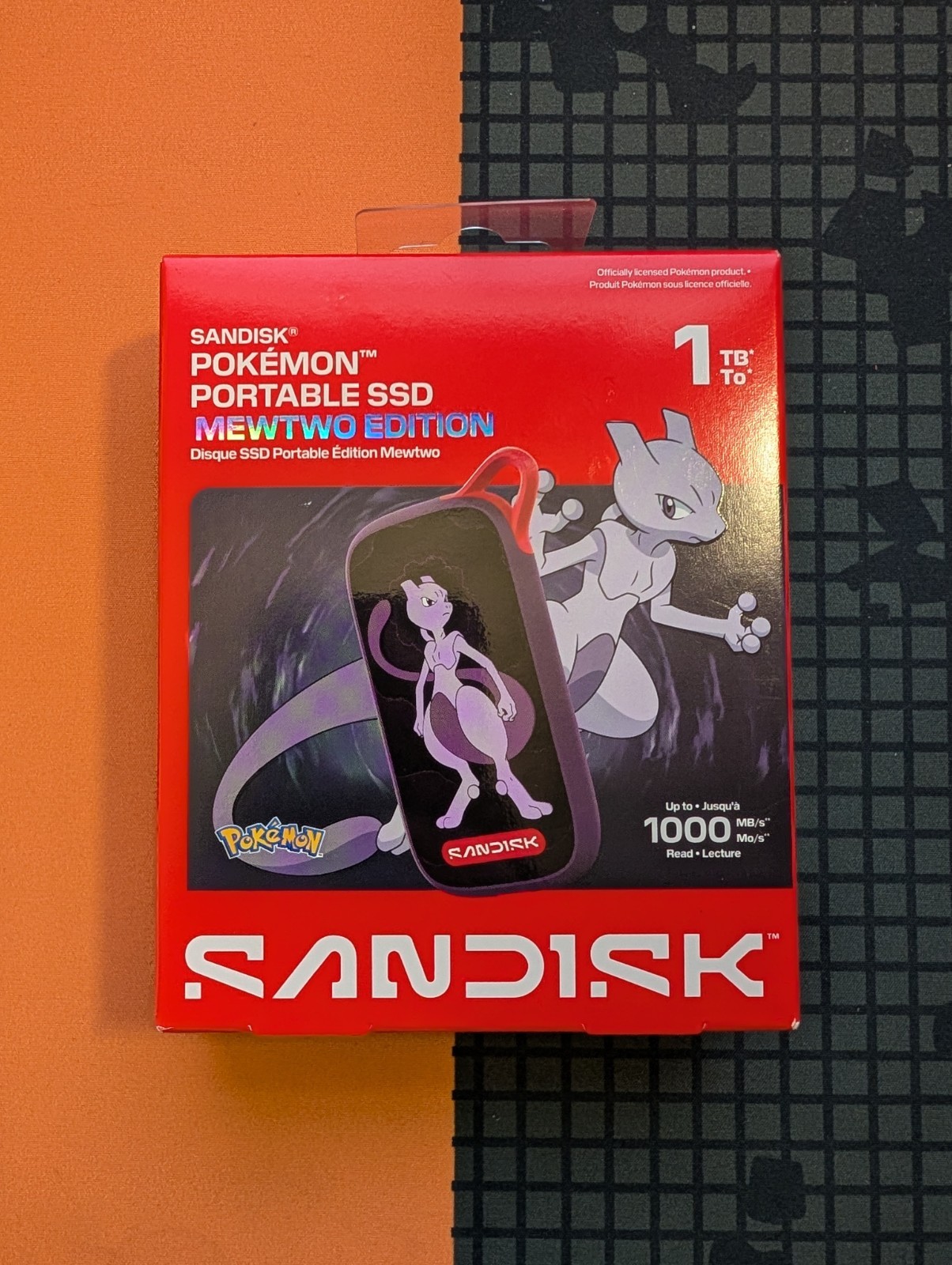 SanDisk Pokémon Mewtwo Portable External SSD 1TB USB-C 1000MB/s Drop Resistant