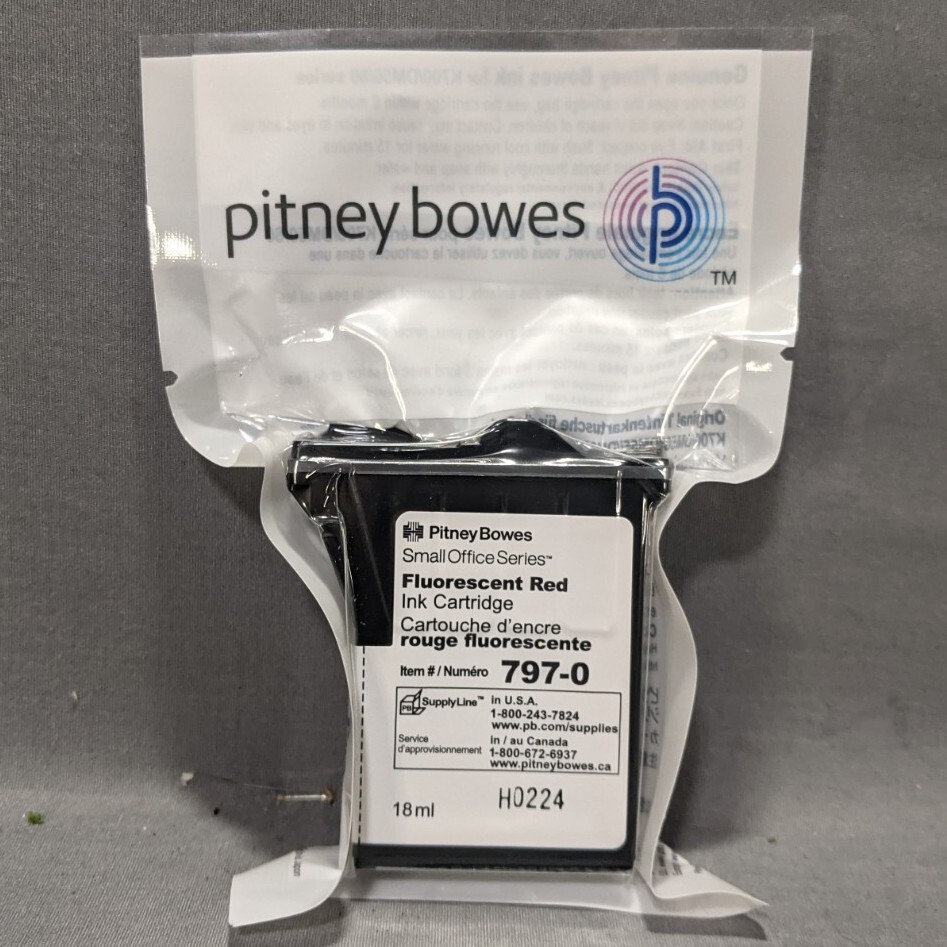 Pitney Bowes Small Office Series 797-0 Fluorescent Red Ink Cartridge 18 ml New
