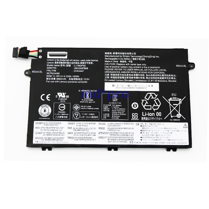 Original L17M3P52 Laptop Battery 11.1V 4.12Ah For E480 E580 E485 E490