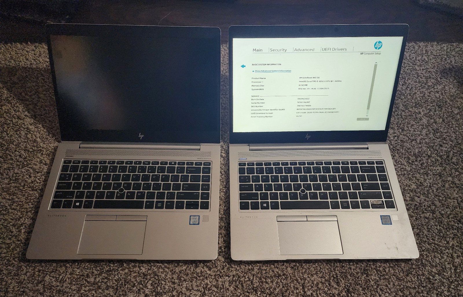 LOT OF 2 HP EliteBook 840 G6 i5-8265U 1.6ghz No RAM/SSD 14" PARTS/REPAIR 1X DOA
