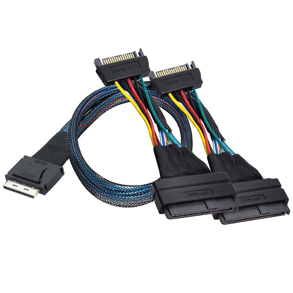 OCuLink PCIe SFF-8611 8X To 2-port SFF-8639 U.2 with 15P SATA Male Cable