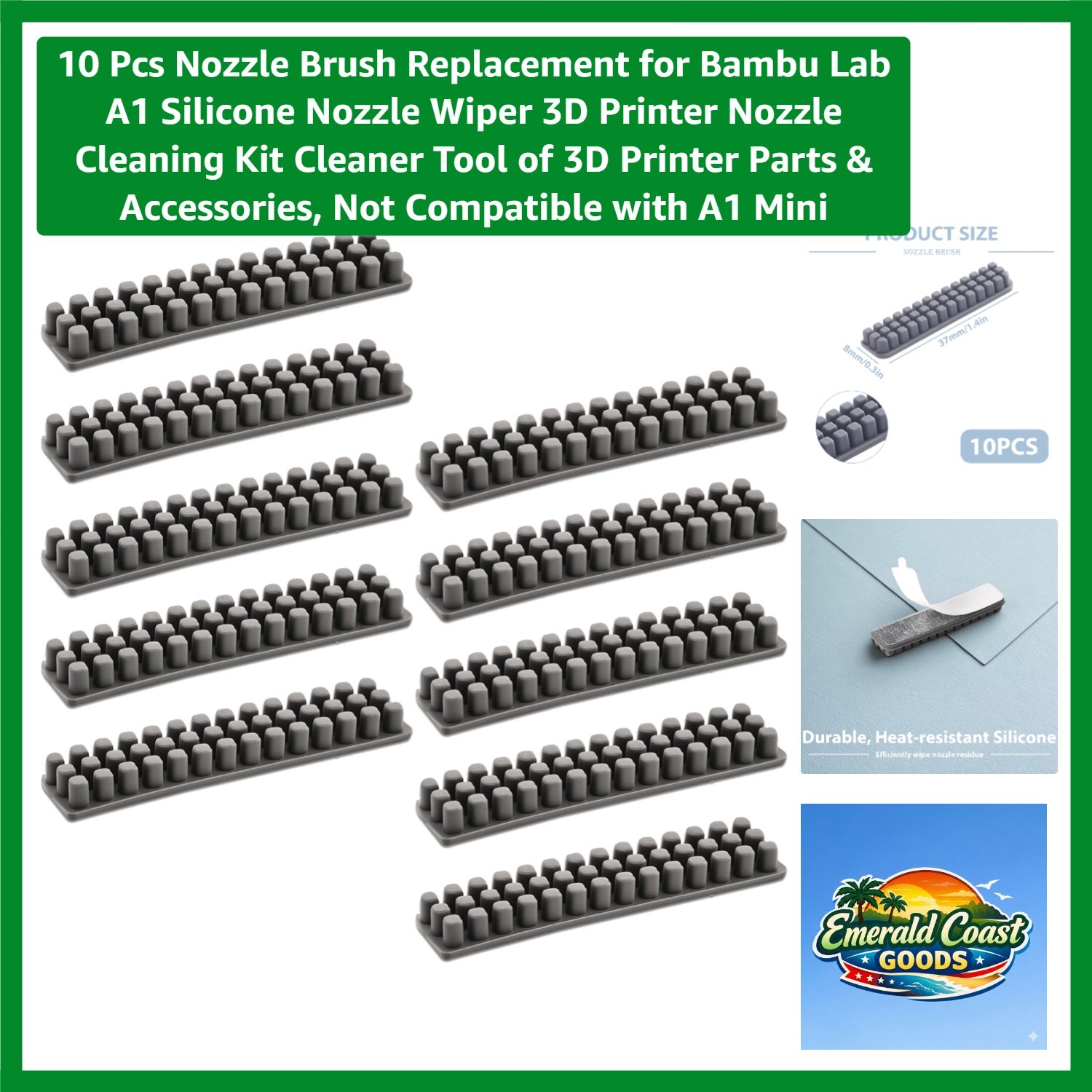 10 Pcs Nozzle Brush Kit for Bambu Lab A1 - Durable Silicone Wiper Tool