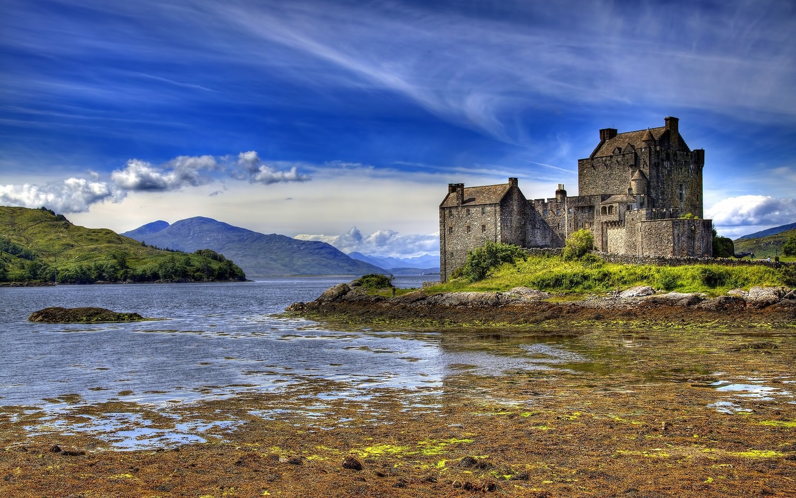 Landscape castle water scotland uk mountains clouds Custom Gaming Mat Desk