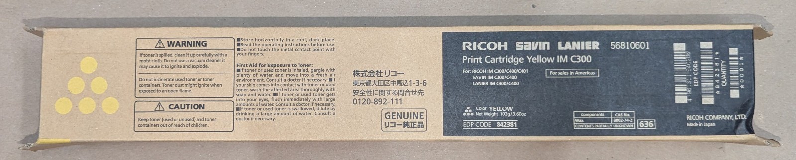 Genuine Ricoh IM C300 842381 Yellow Toner Cartridge Ricoh/Savin/Lanier IM C300F