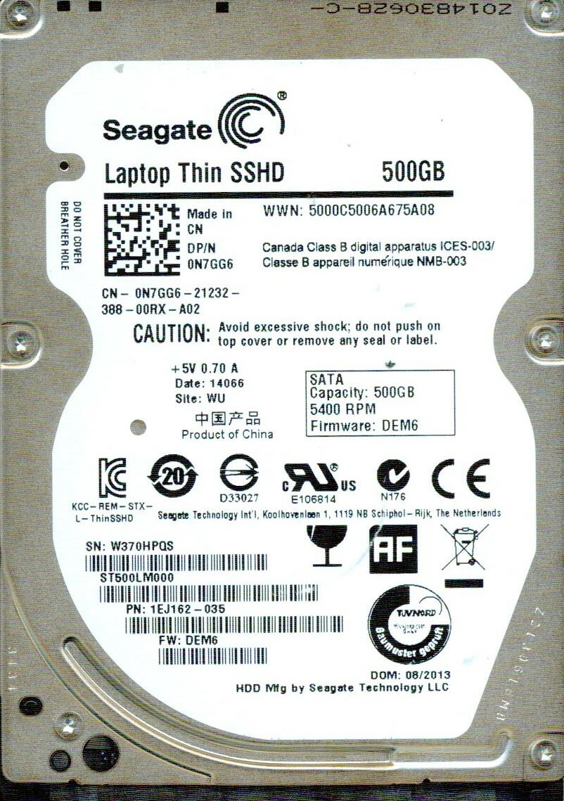 ST500LM000 PN: 1EJ162-035,  FW: DEM6 WU  W37  SEAGATE SATA 500GB