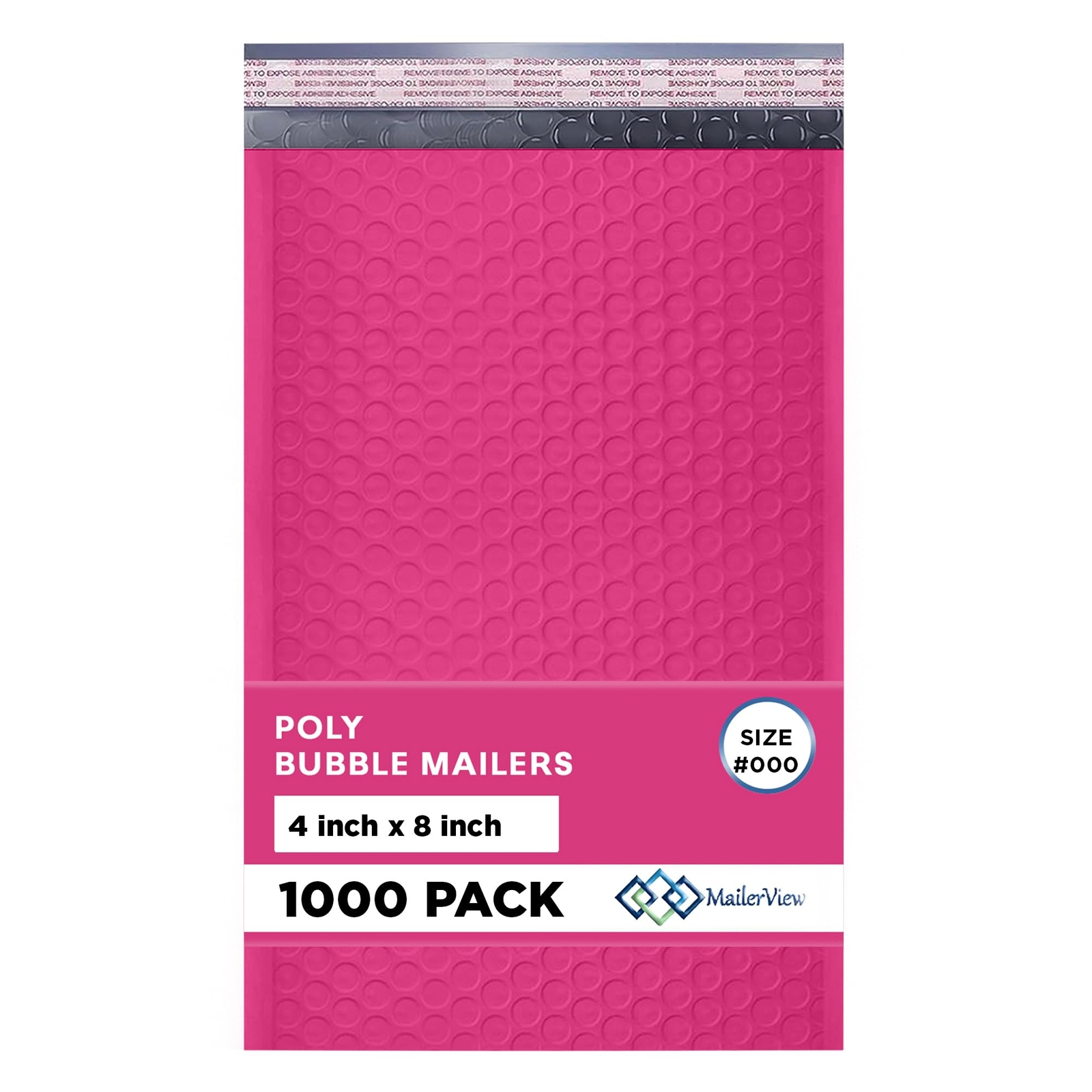 Hot Pink Bubble Mailers 4x8, Poly Padded Envelopes #000, 1000 Pack